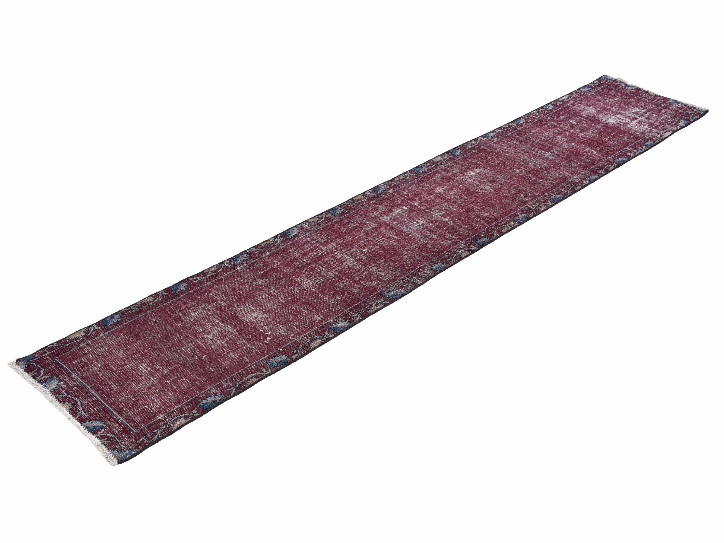 Persian Tabriz runner rug in burgundy and faded red, view 3 of 10