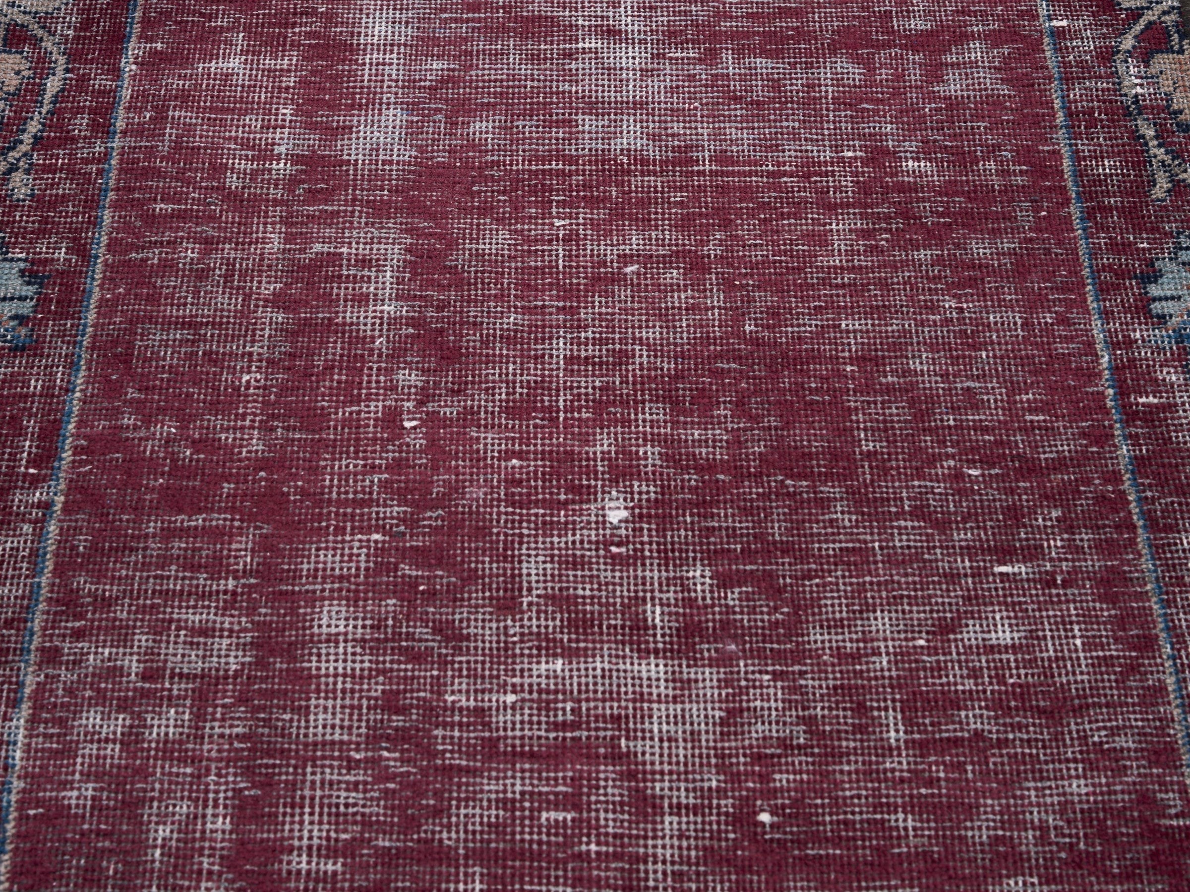 Persian Tabriz runner rug in burgundy and faded red, view 4 of 10