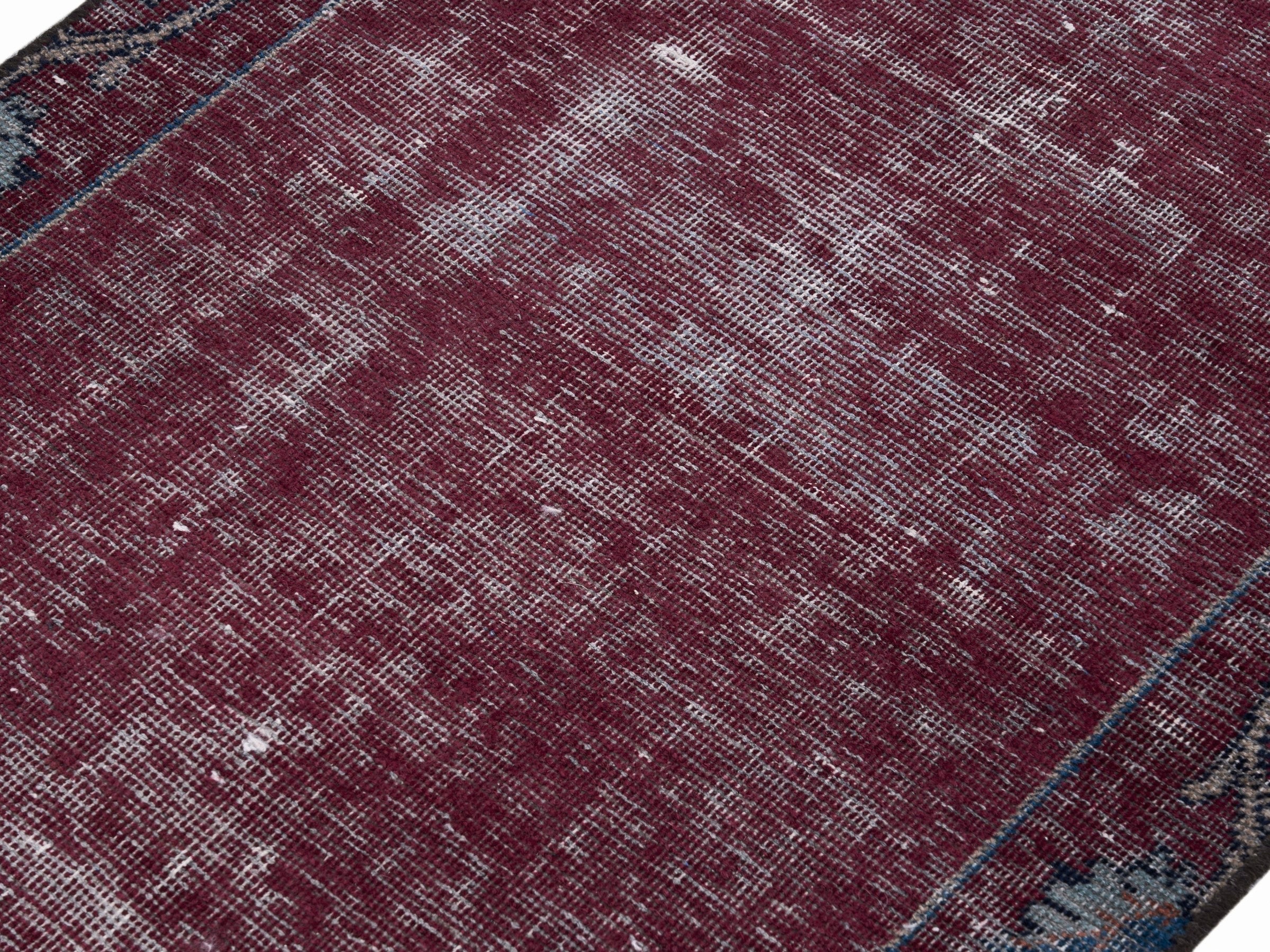Persian Tabriz runner rug in burgundy and faded red, view 5 of 10