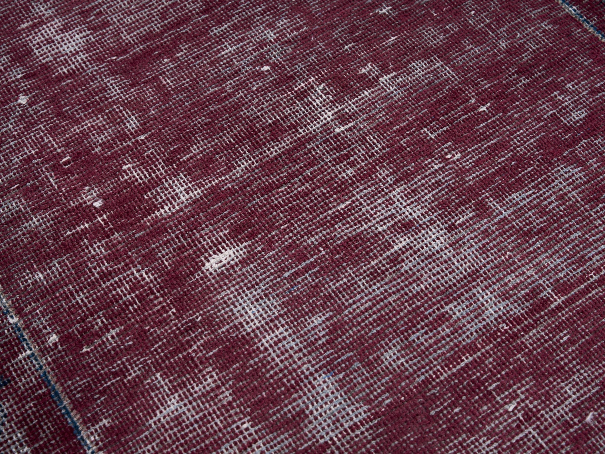 Persian Tabriz runner rug in burgundy and faded red, view 7 of 10