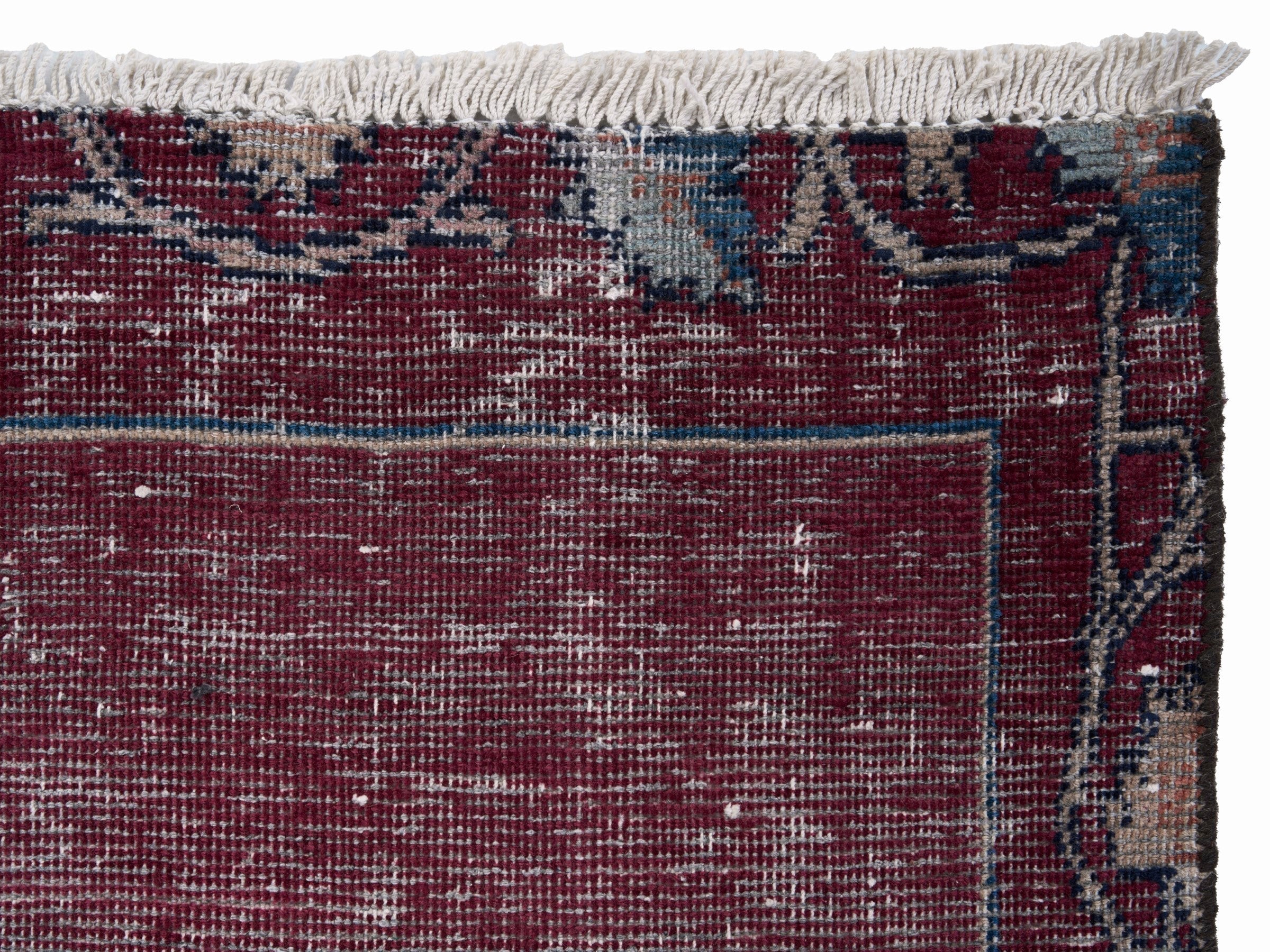 Persian Tabriz runner rug in burgundy and faded red, view 8 of 10
