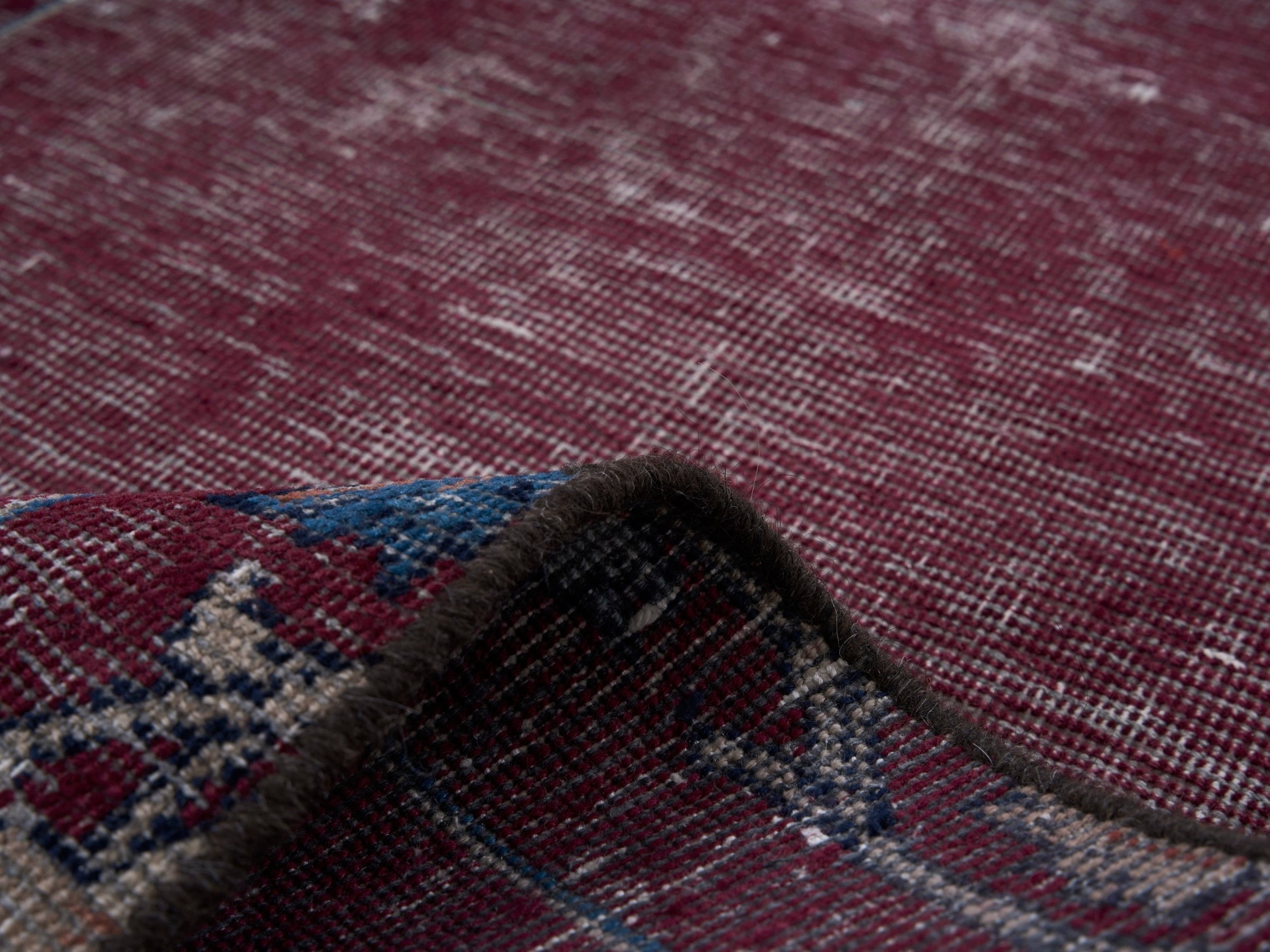 Persian Tabriz runner rug in burgundy and faded red, view 9 of 10