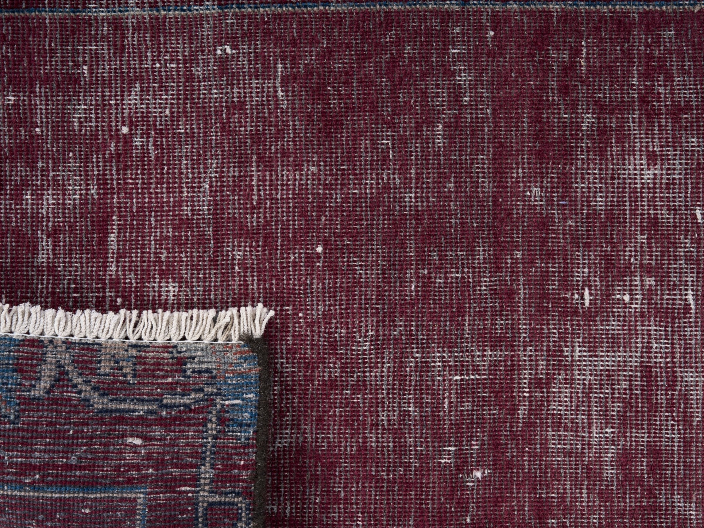 Persian Tabriz runner rug in burgundy and faded red, view 10 of 10