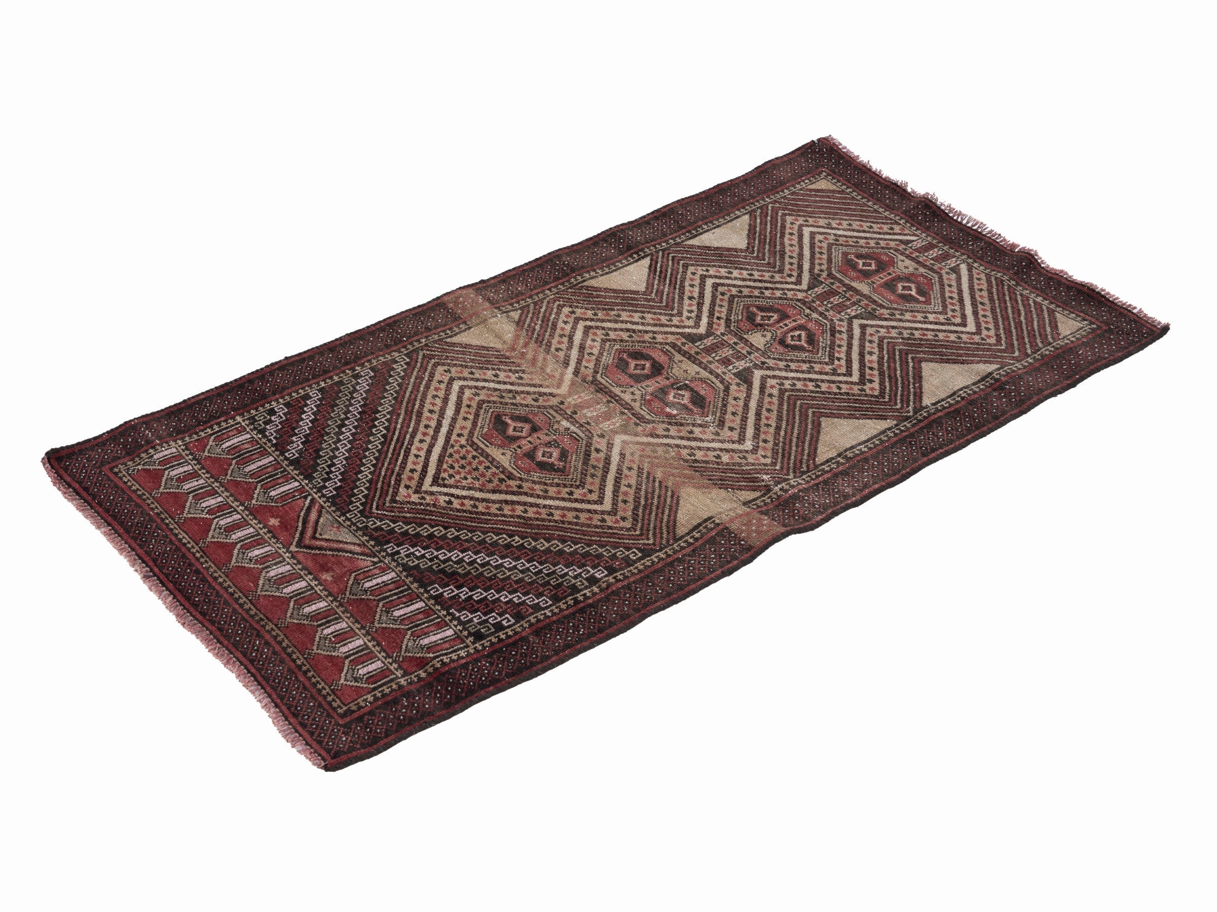 Persian Baluch accent rug in cream and burgundy, view 3 of 10