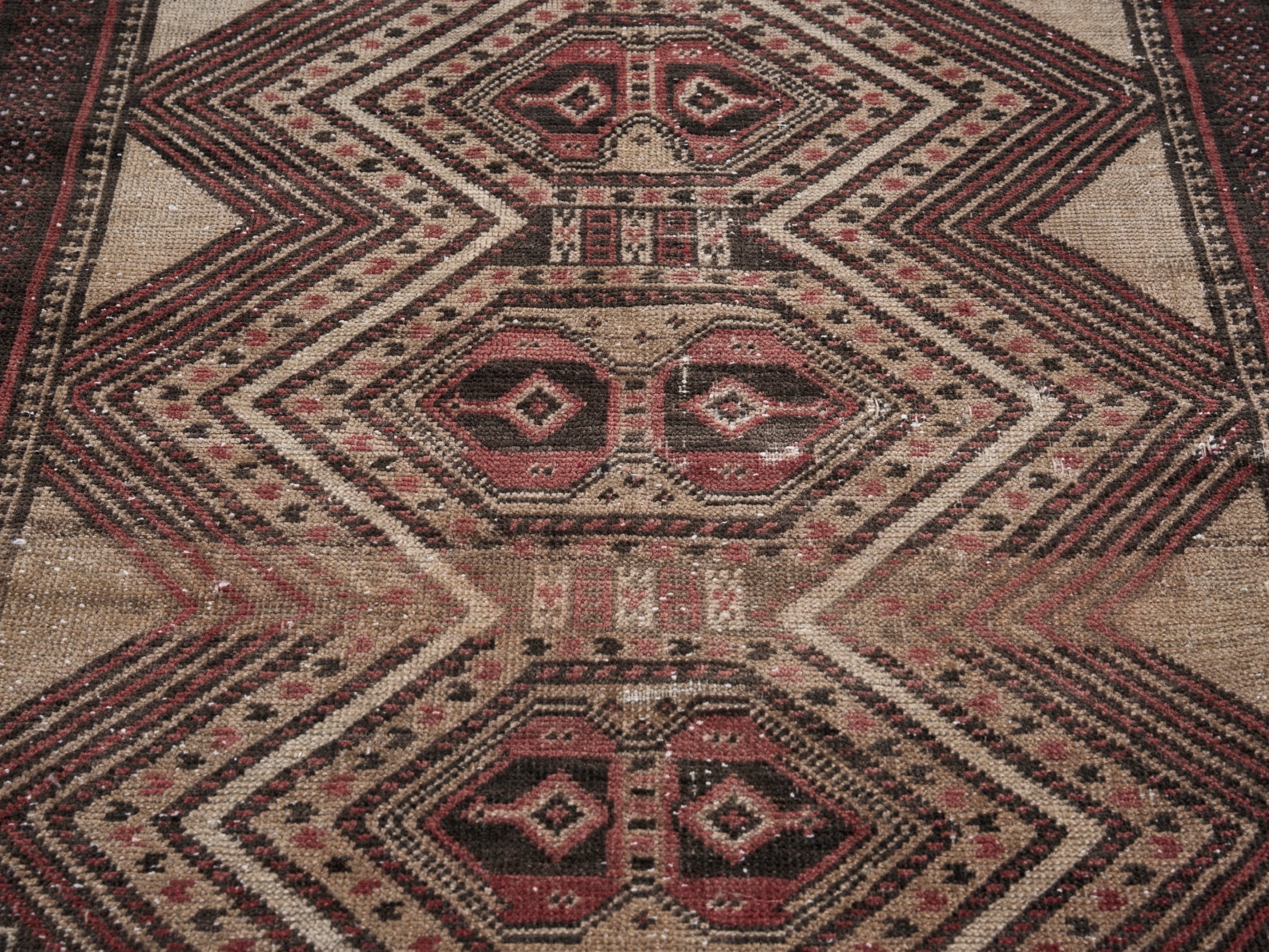 Persian Baluch accent rug in cream and burgundy, view 4 of 10
