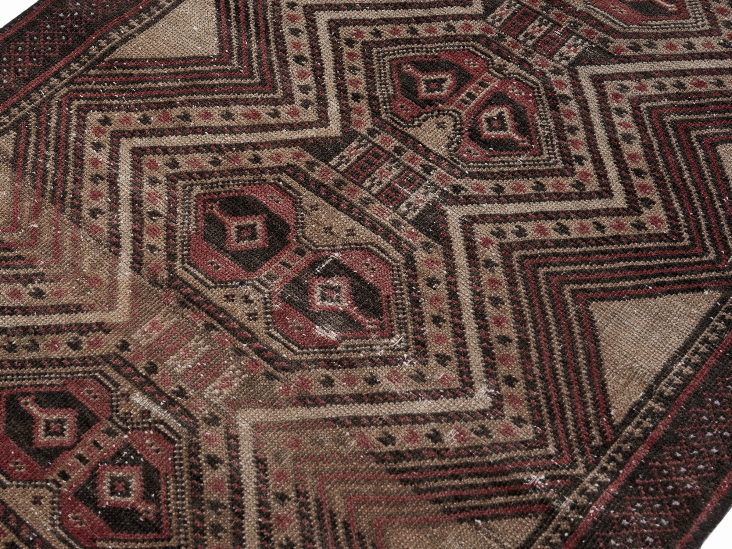 Persian Baluch accent rug in cream and burgundy, view 5 of 10