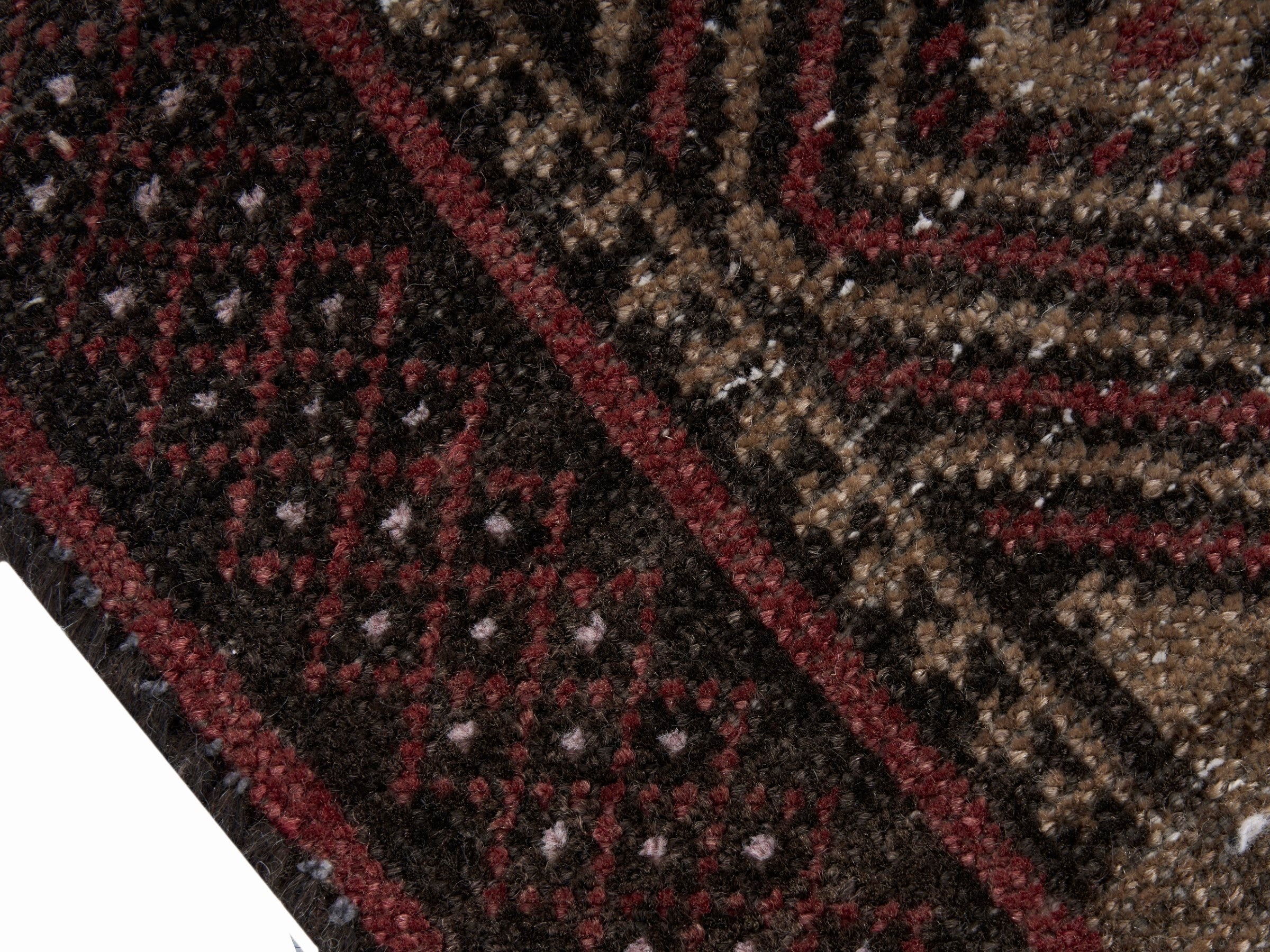 Persian Baluch accent rug in cream and burgundy, view 6 of 10