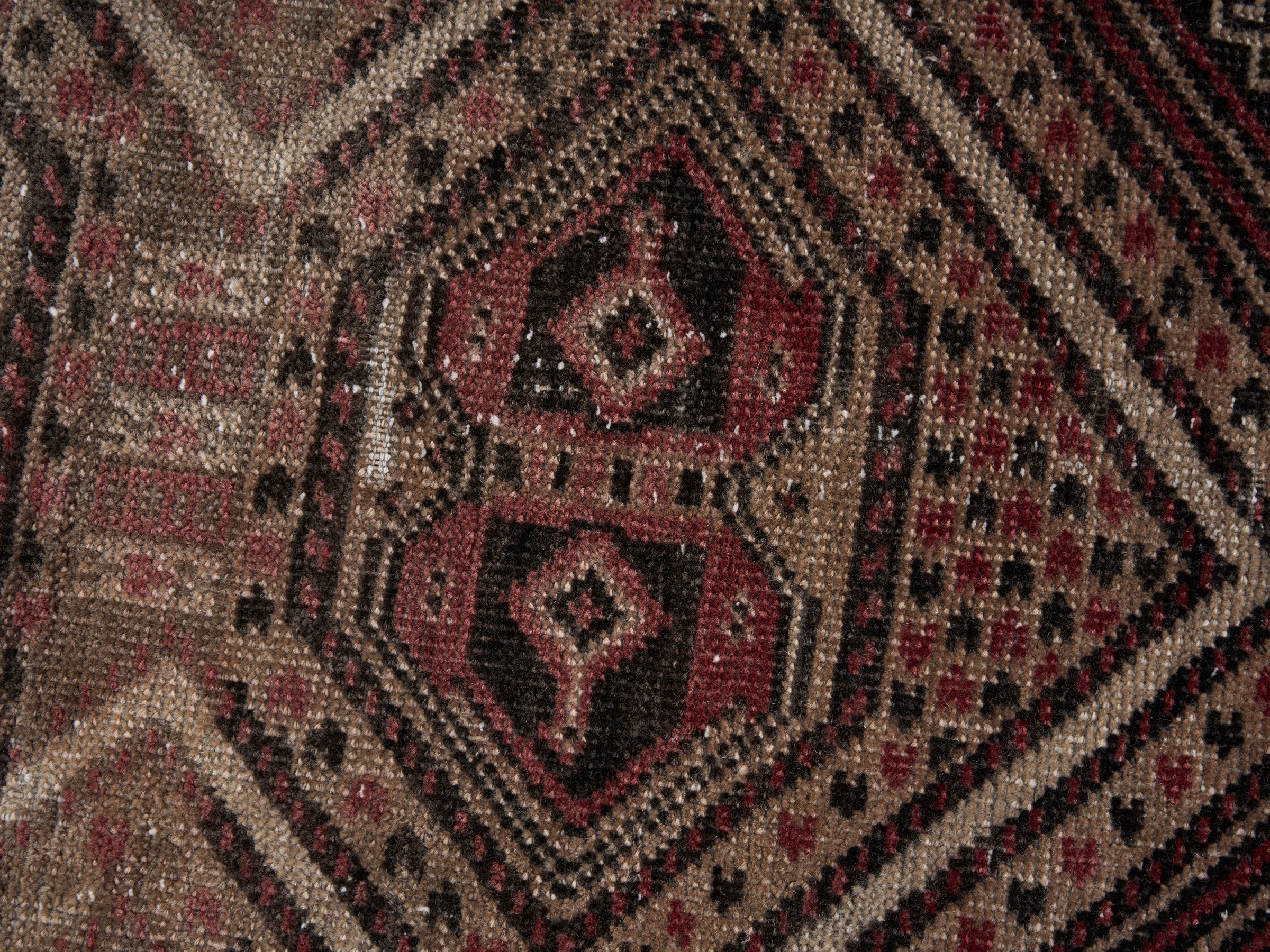 Persian Baluch accent rug in cream and burgundy, view 7 of 10