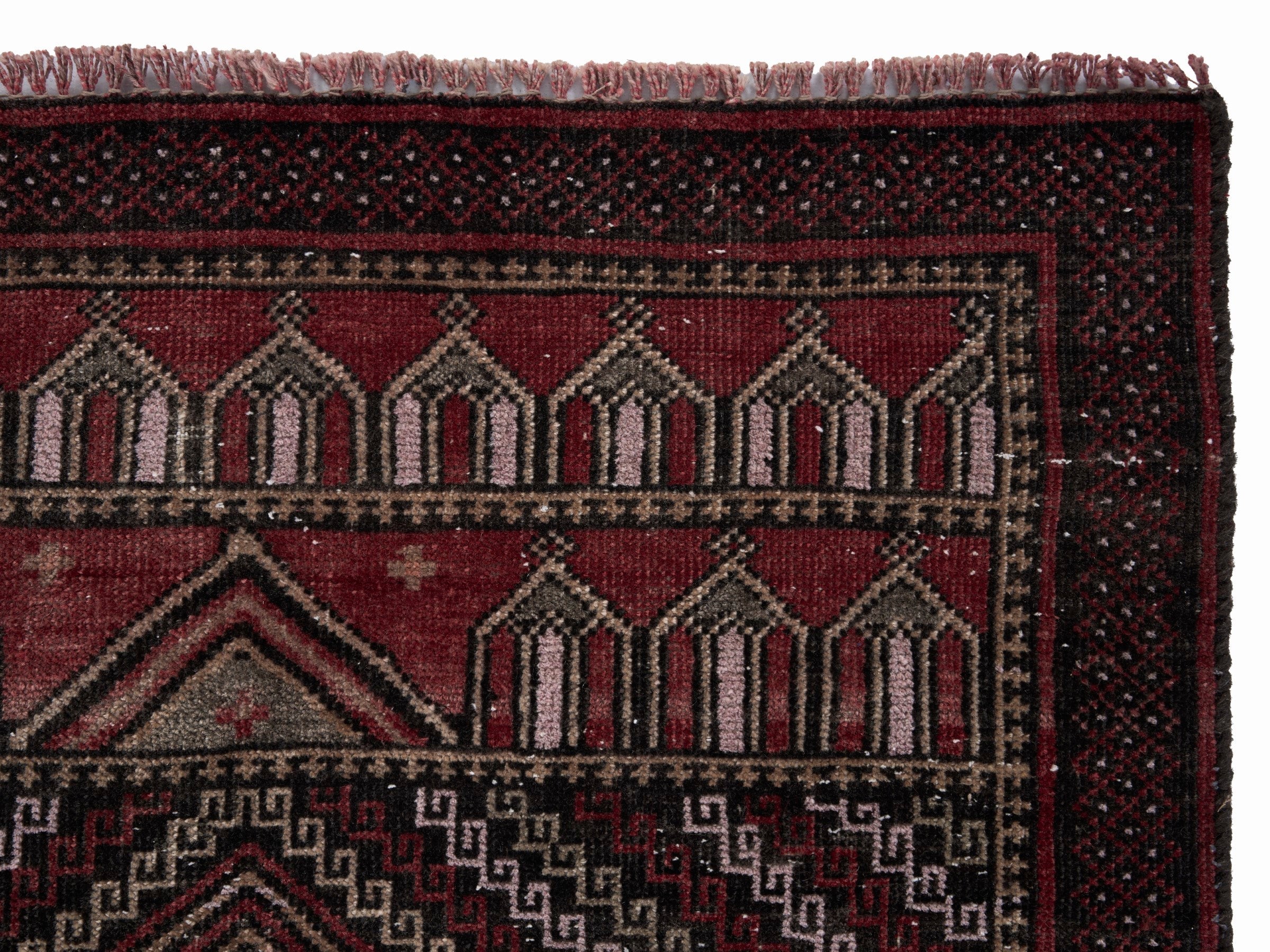 Persian Baluch accent rug in cream and burgundy, view 8 of 10