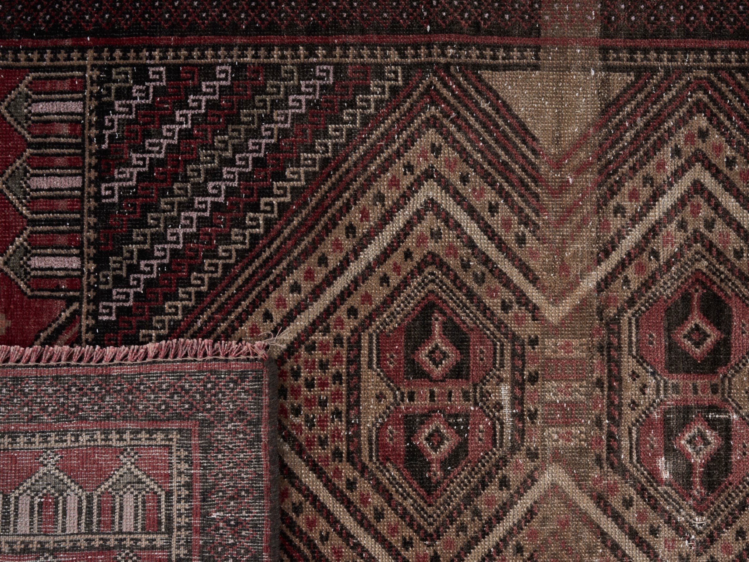 Persian Baluch accent rug in cream and burgundy, view 10 of 10