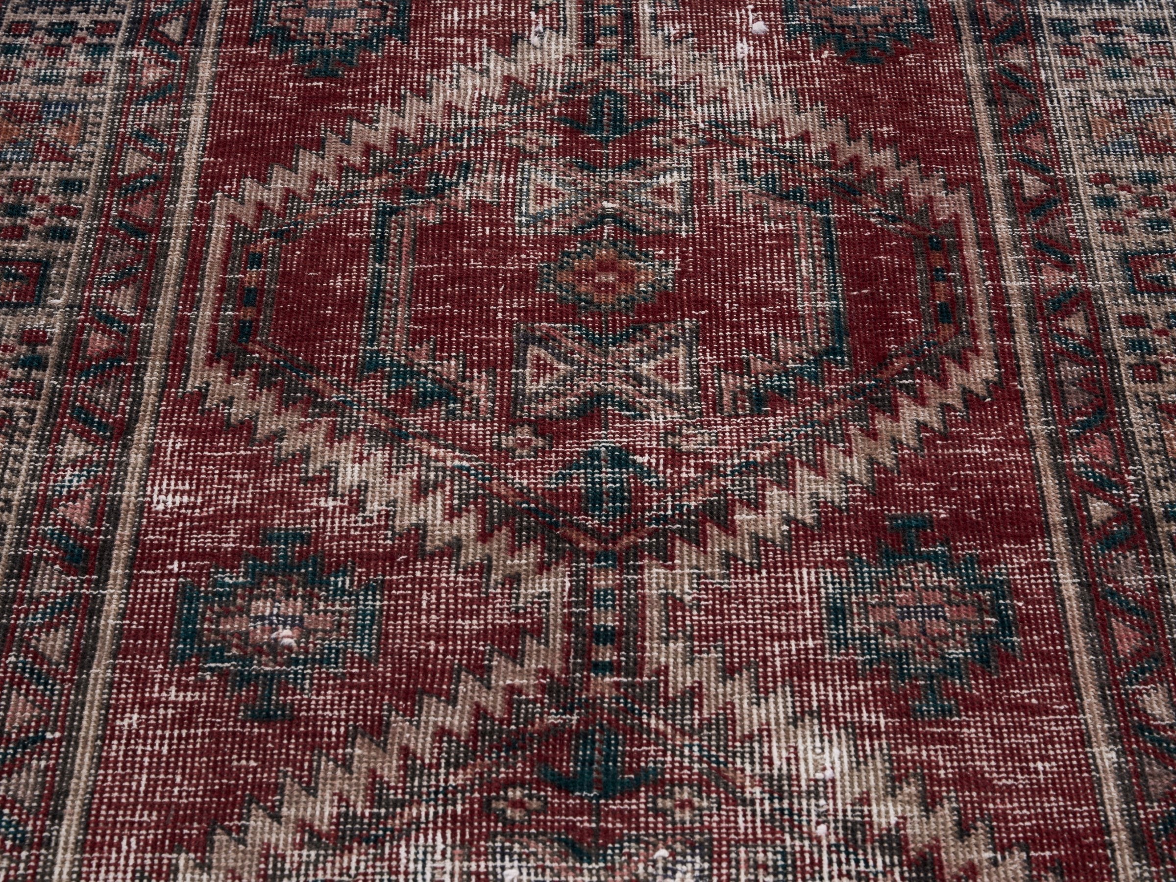 Persian Ardabil runner rug in deep red and charcoal, view 4 of 10