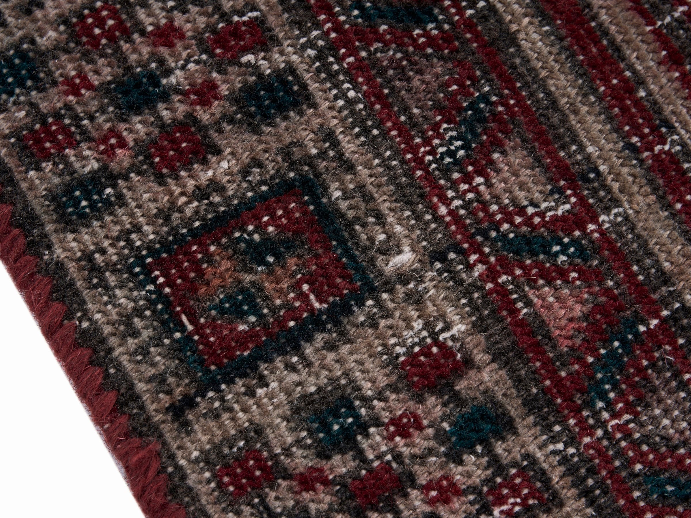 Persian Ardabil runner rug in deep red and charcoal, view 6 of 10