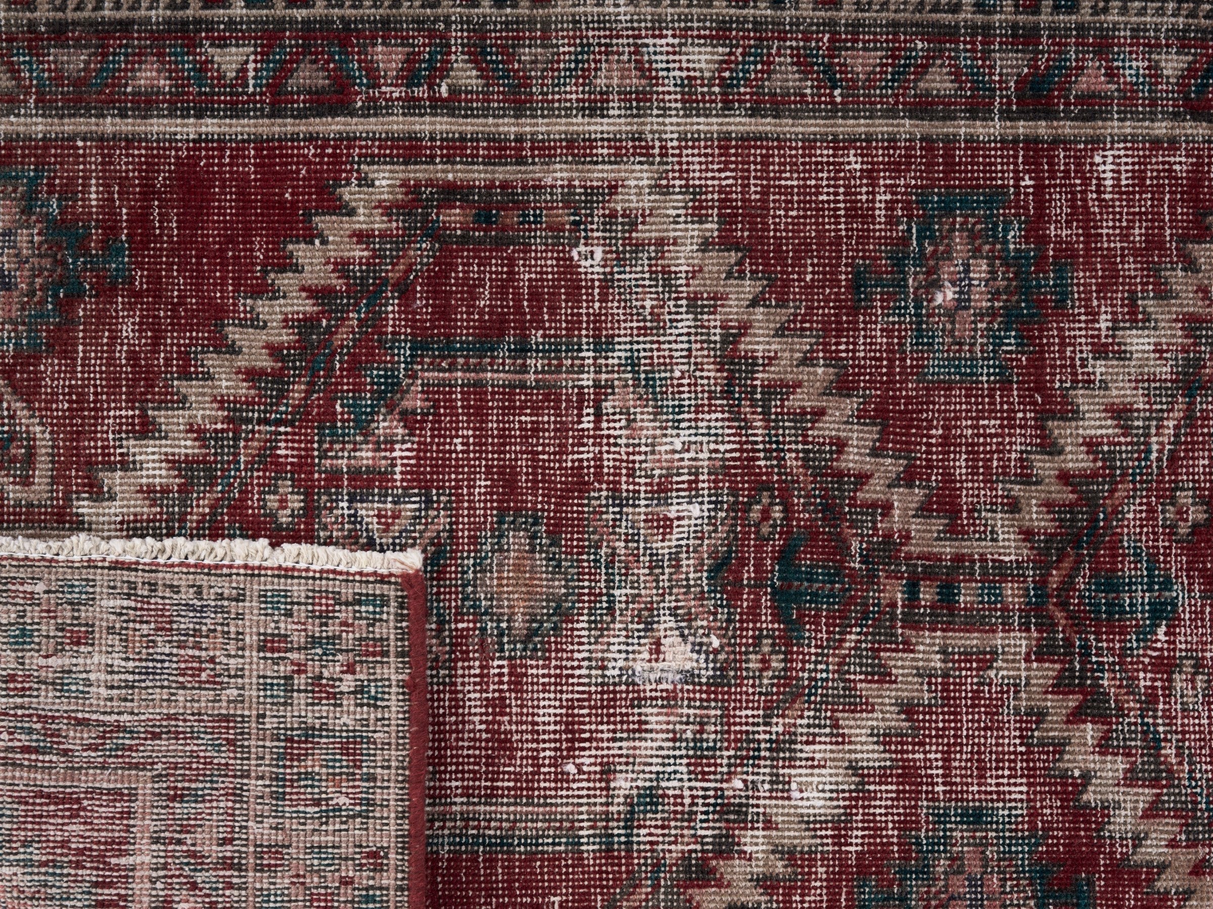 Persian Ardabil runner rug in deep red and charcoal, view 10 of 10