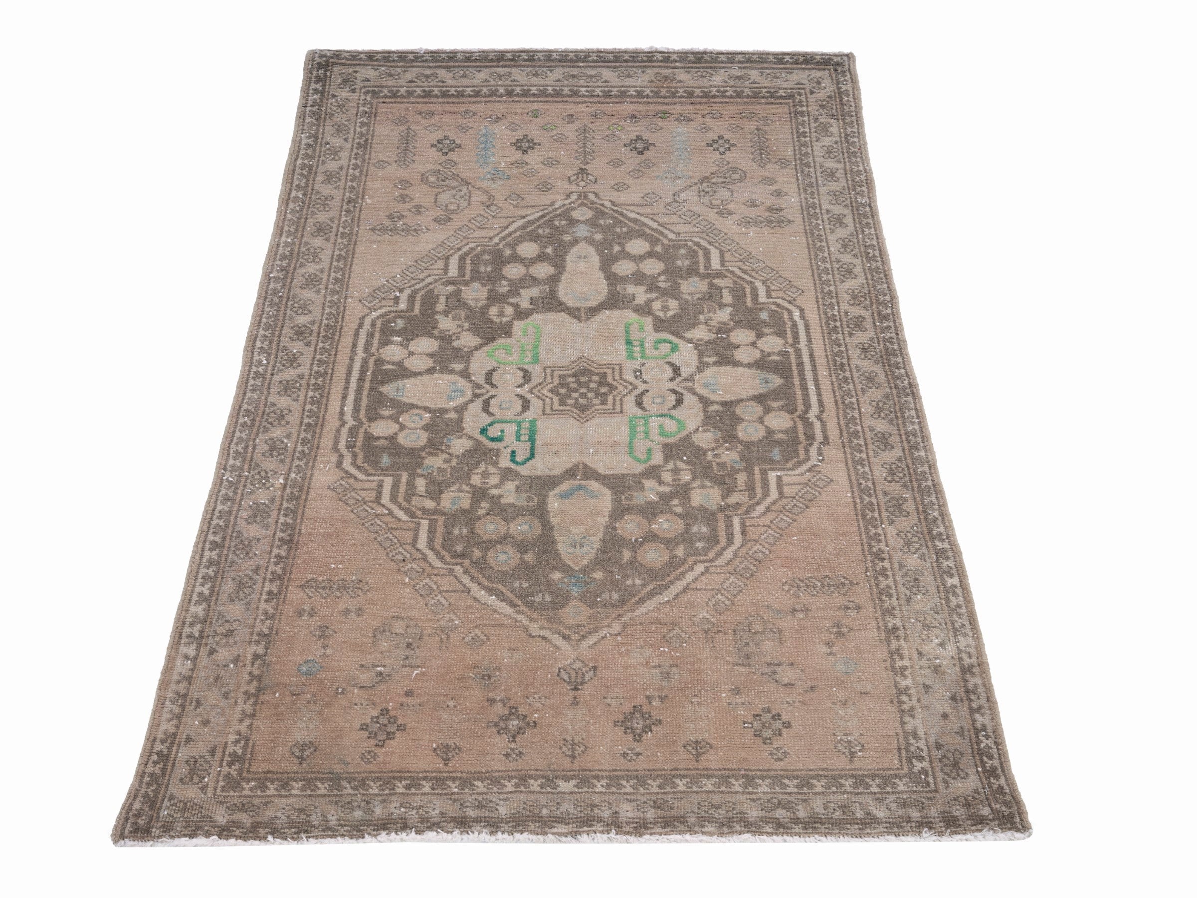 Persian Shiraz accent rug in taupe and greige, view 2 of 10