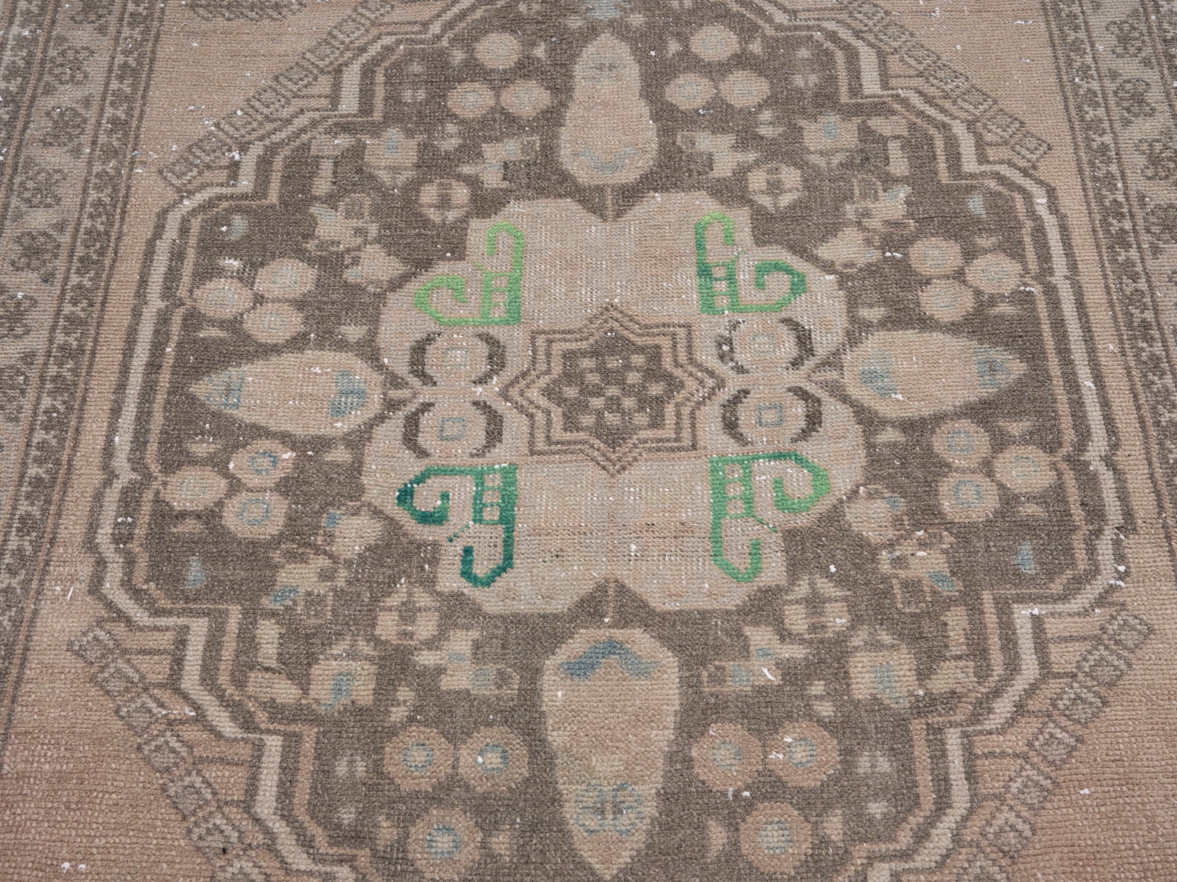 Persian Shiraz accent rug in taupe and greige, view 4 of 10