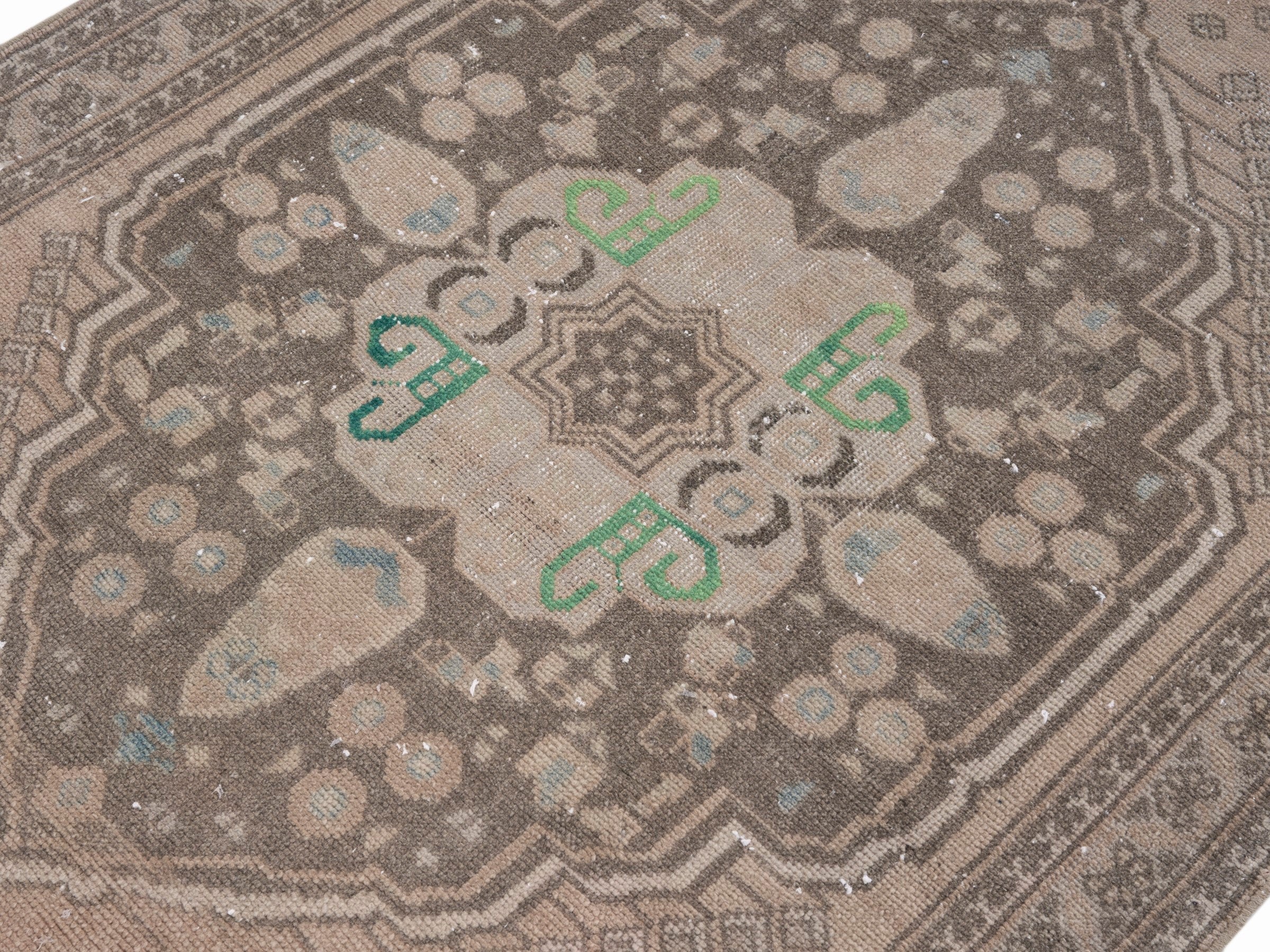 Persian Shiraz accent rug in taupe and greige, view 5 of 10