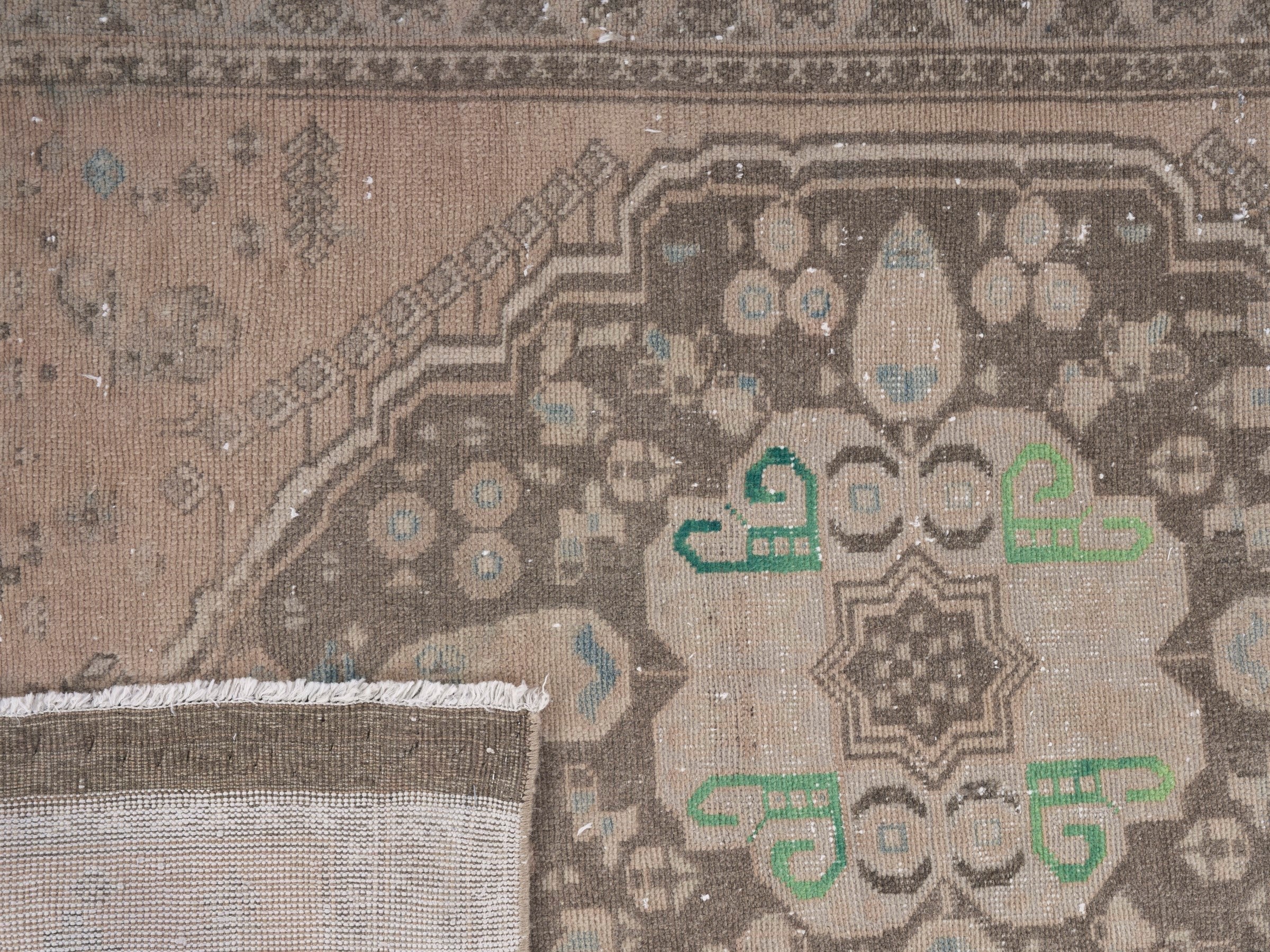 Persian Shiraz accent rug in taupe and greige, view 10 of 10