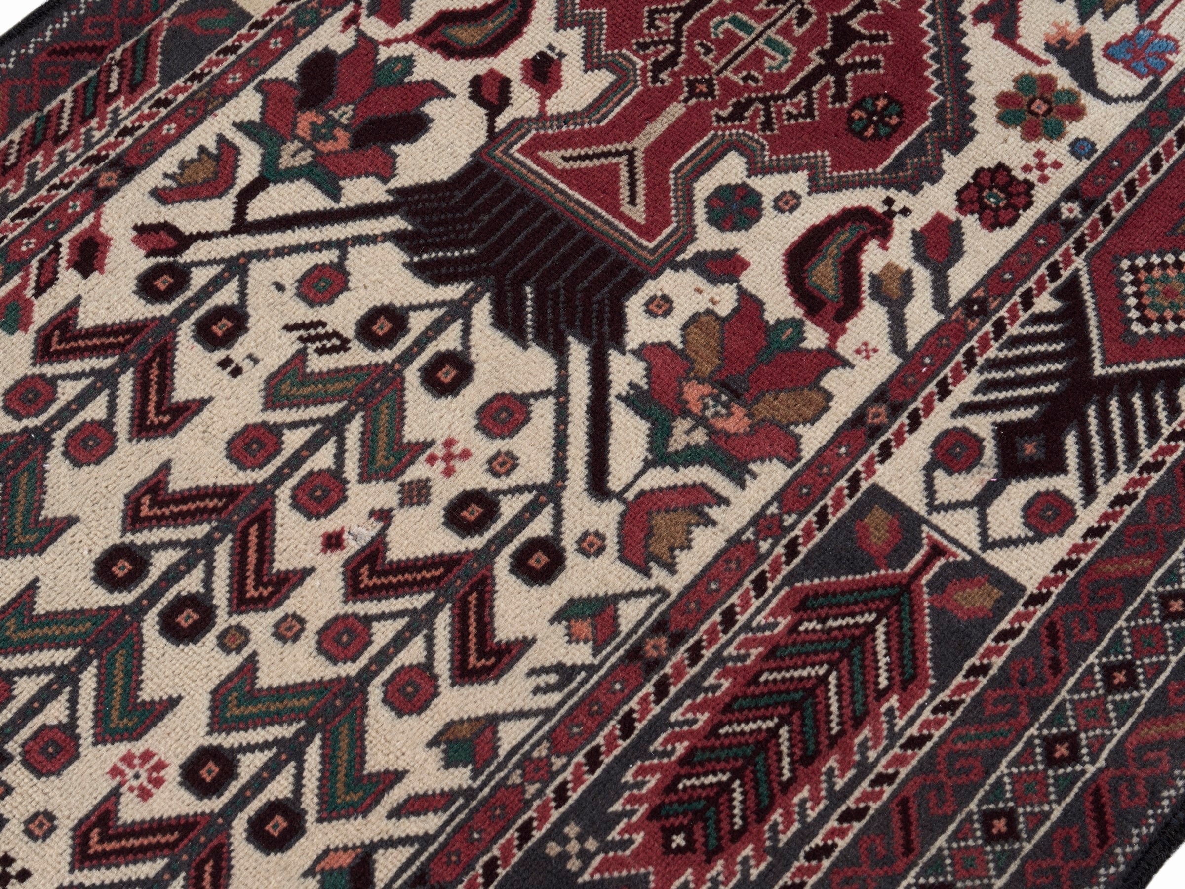 Persian Baluch runner rug in cream and burgundy, view 5 of 10