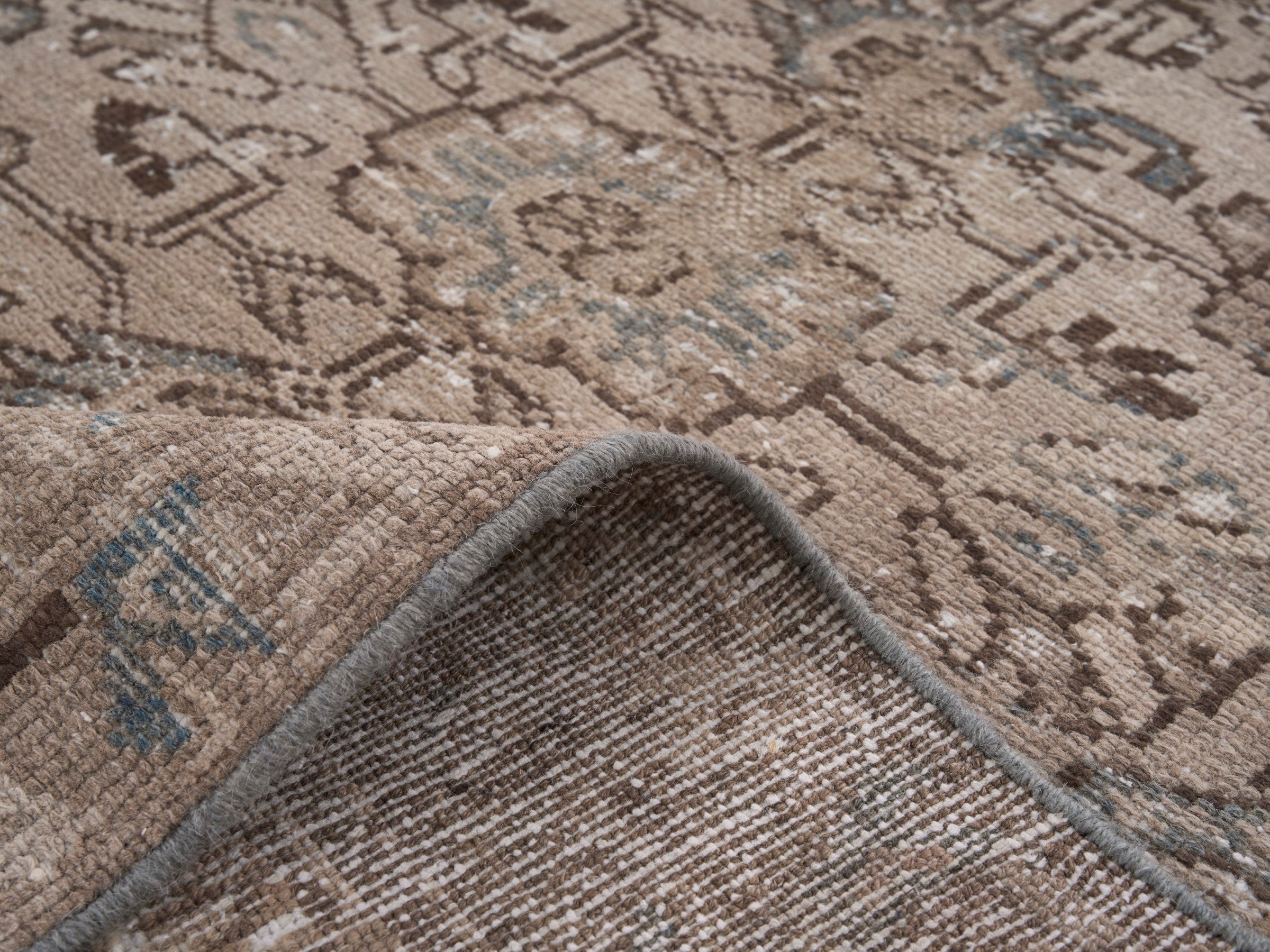 Persian Malayer accent rug in beige and taupe, view 9 of 10