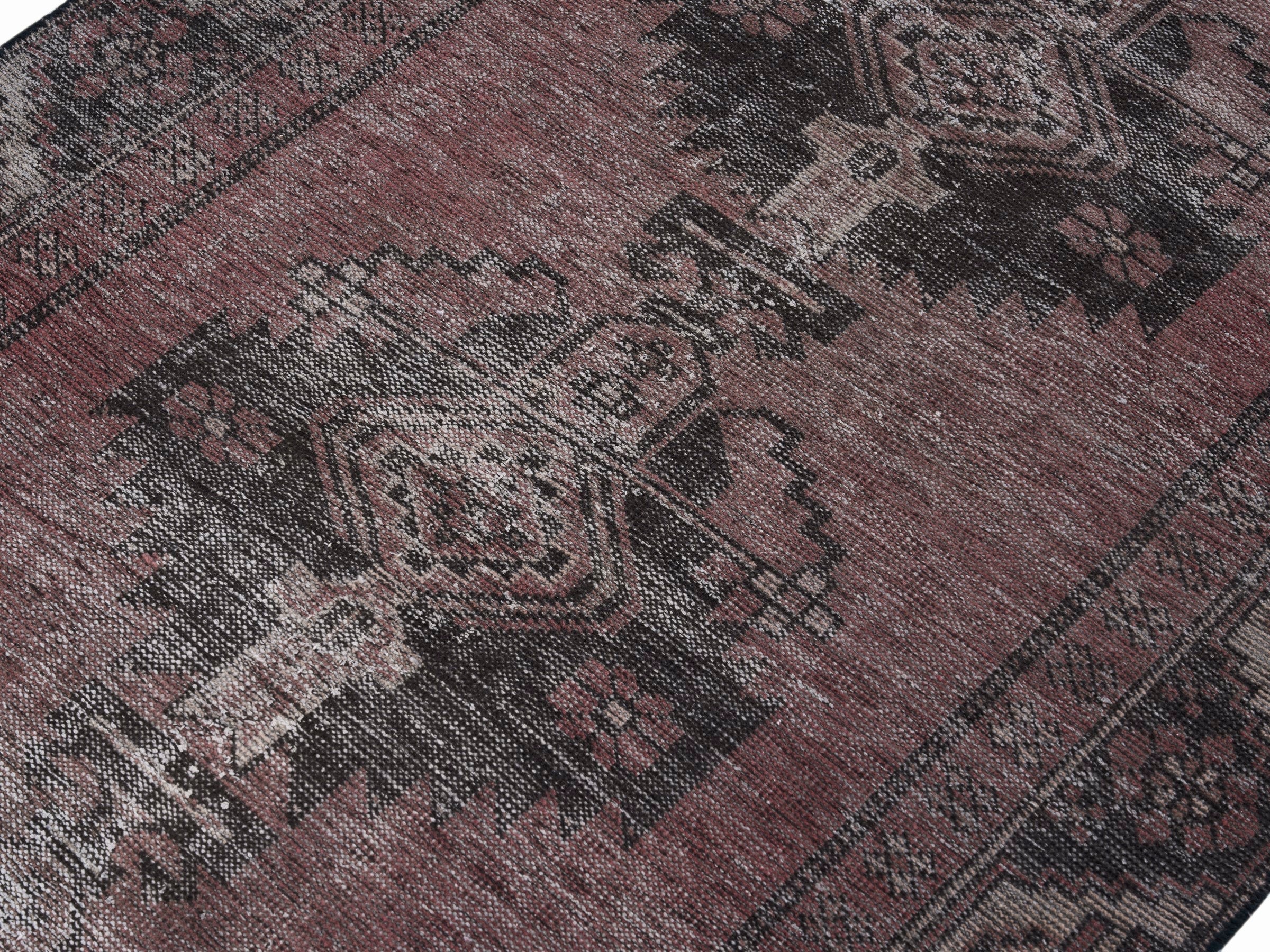 Persian Ferdos accent rug in burgundy and faded red, view 5 of 10
