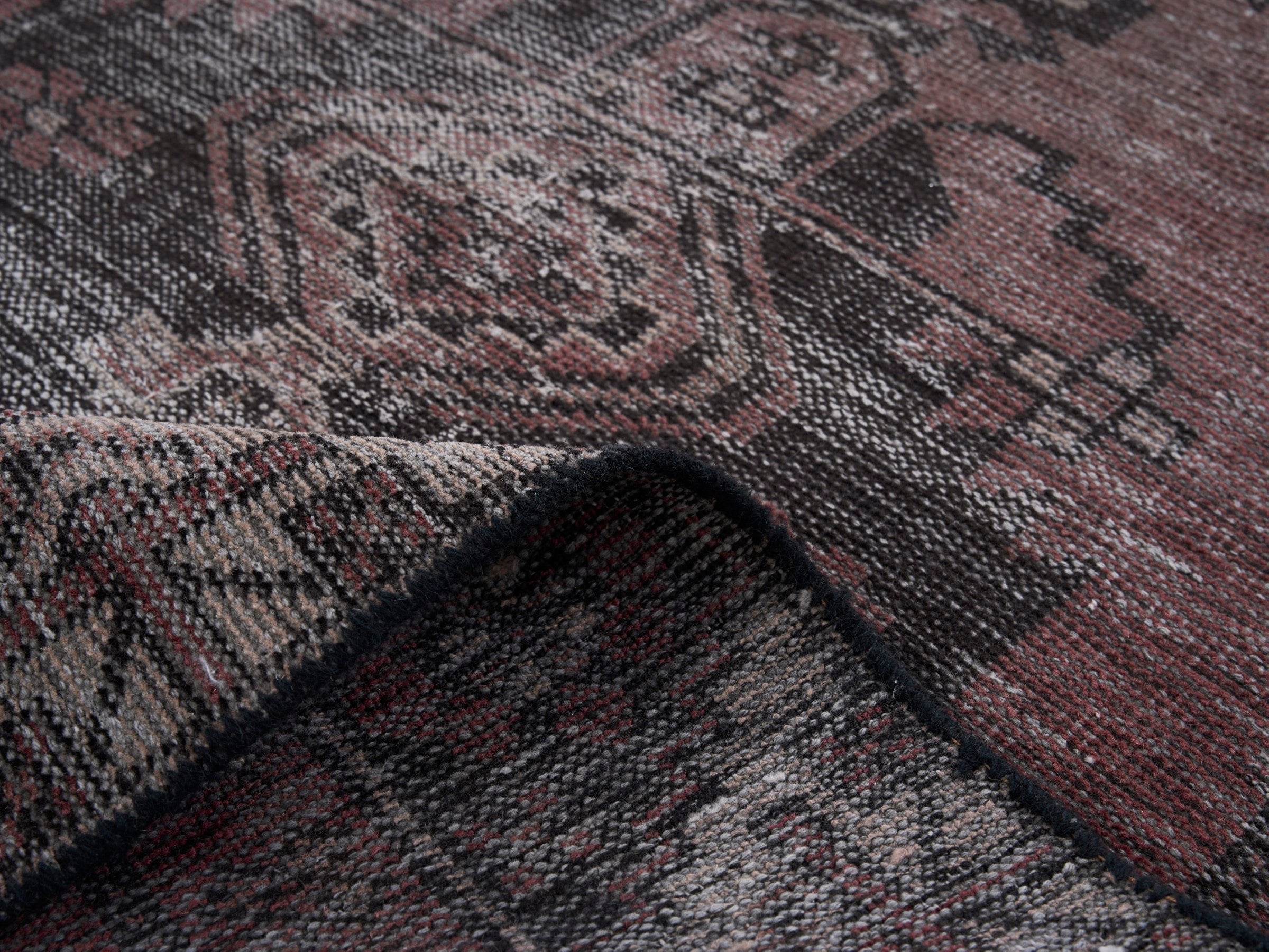 Persian Ferdos accent rug in burgundy and faded red, view 9 of 10