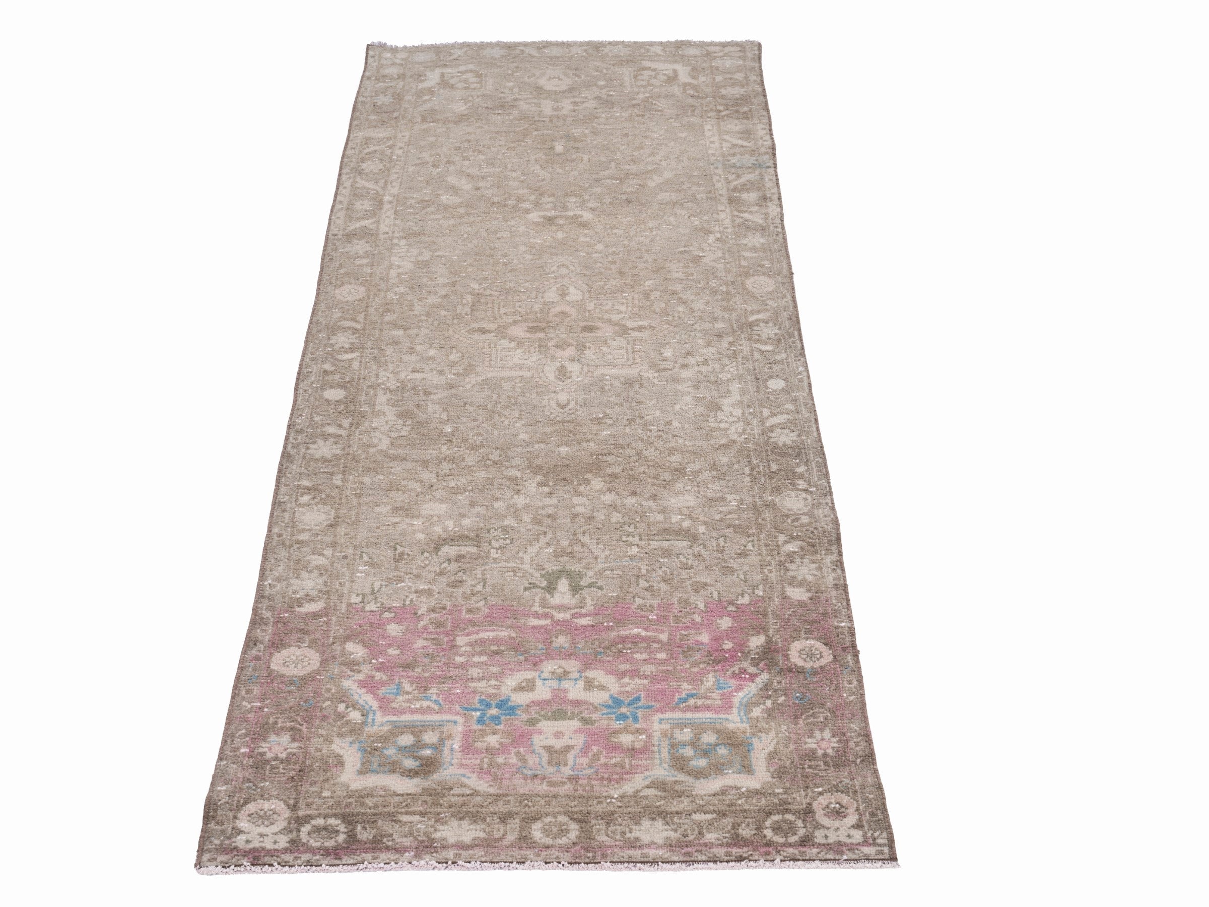 Persian Hamedan runner rug in taupe and dusty rose, view 2 of 10