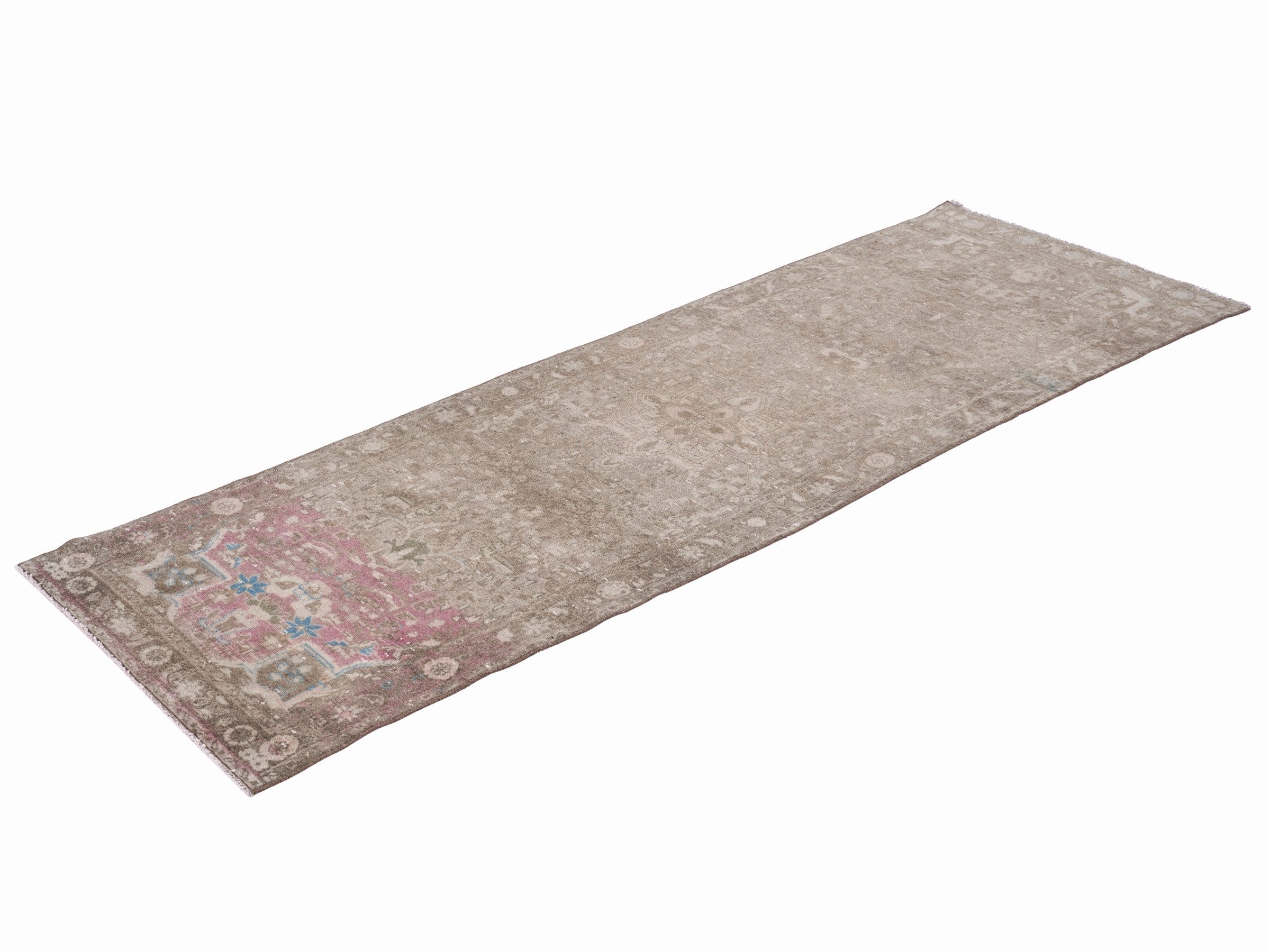 Persian Hamedan runner rug in taupe and dusty rose, view 3 of 10