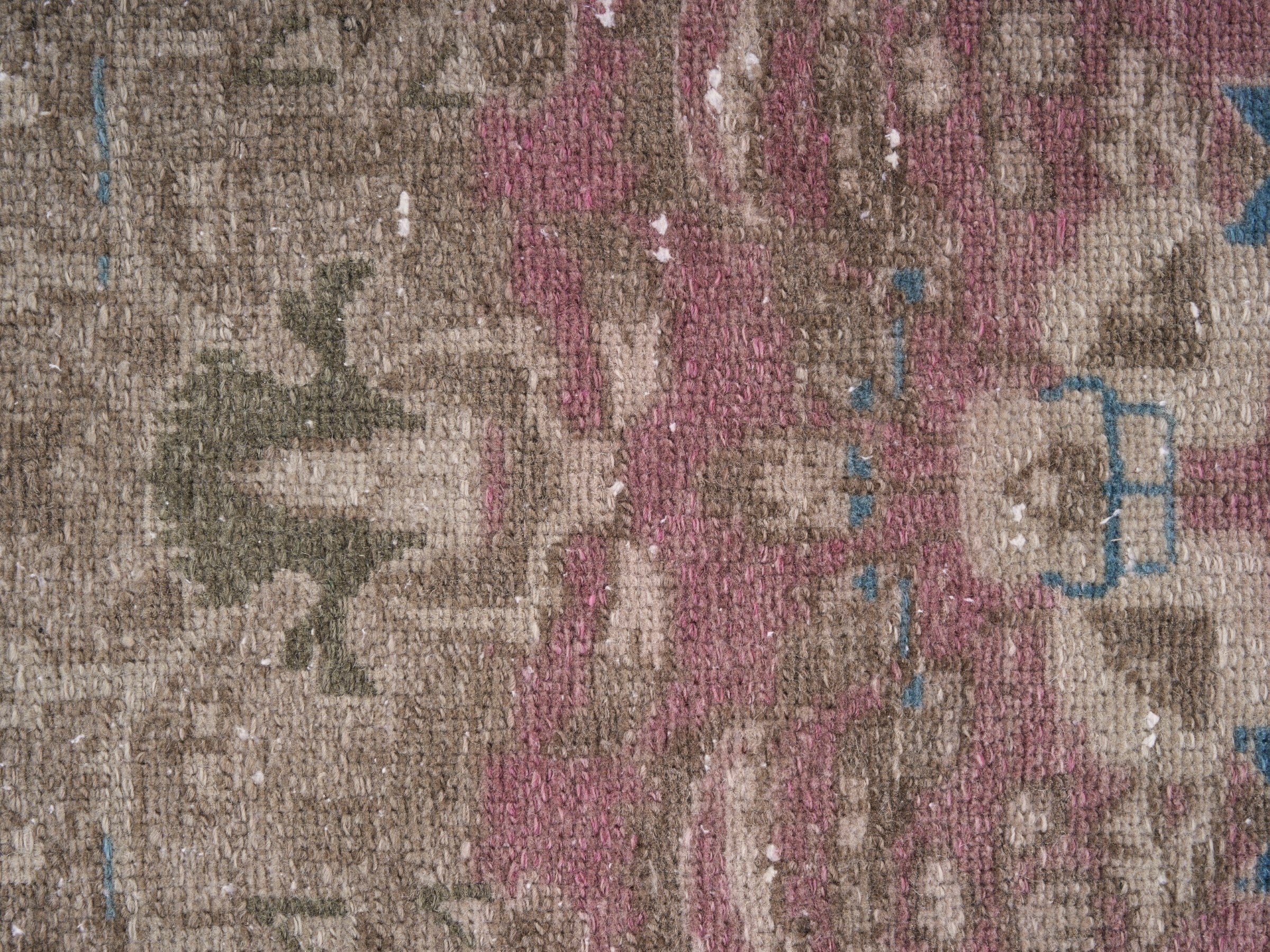 Persian Hamedan runner rug in taupe and dusty rose, view 7 of 10