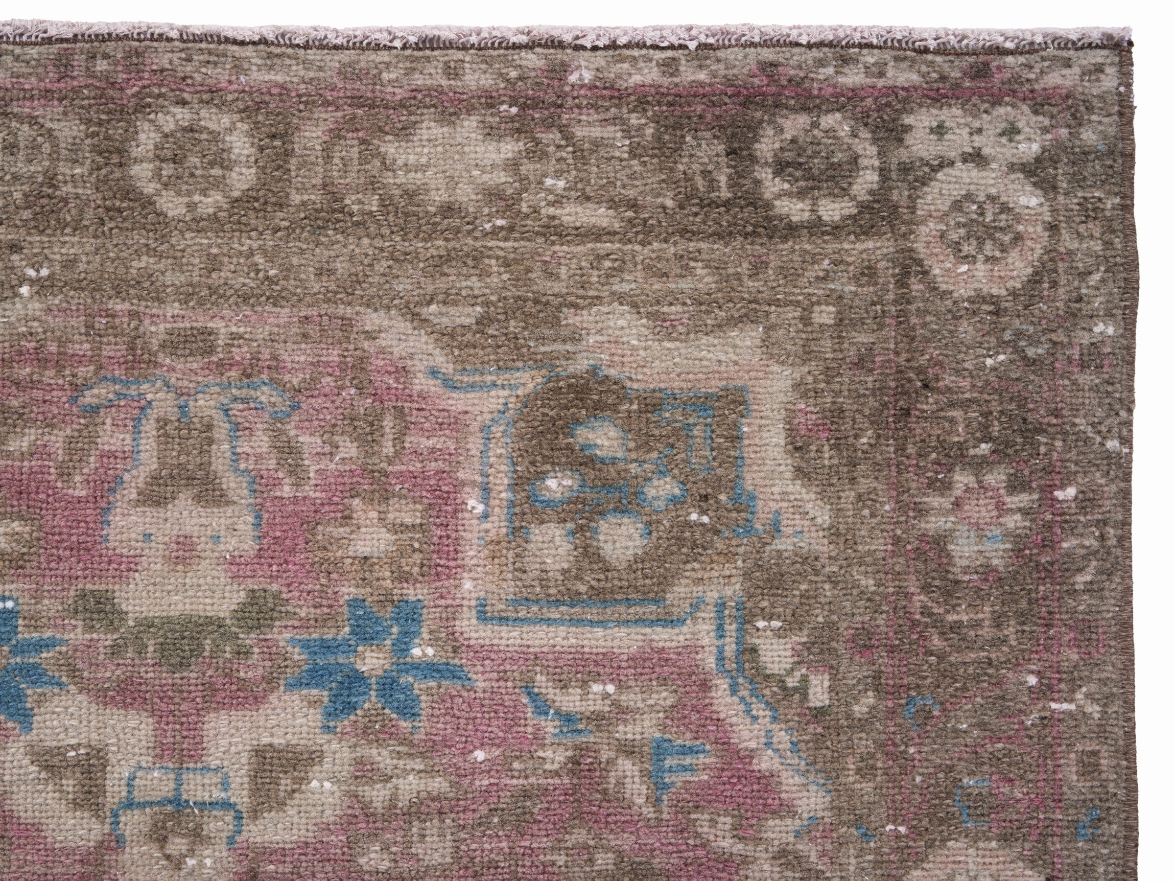 Persian Hamedan runner rug in taupe and dusty rose, view 8 of 10
