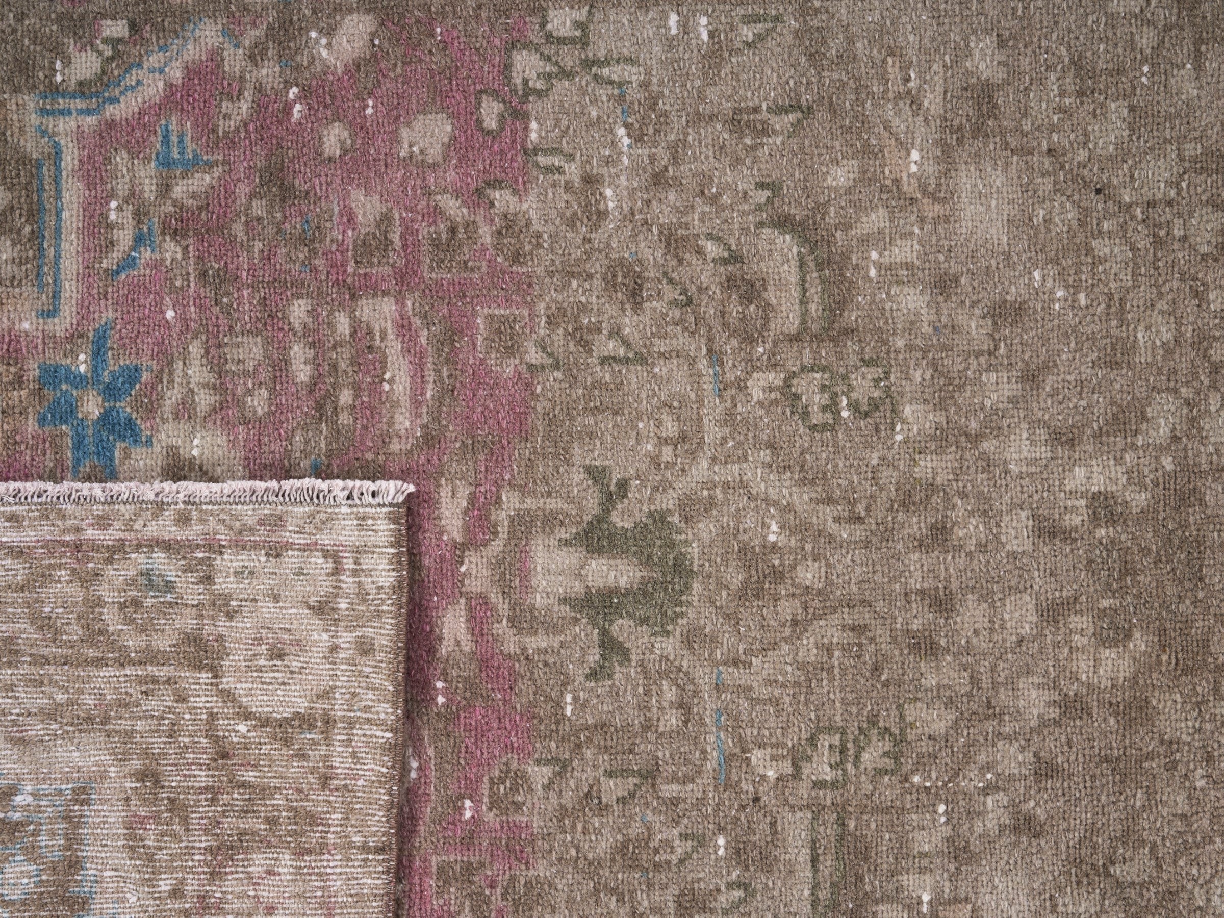 Persian Hamedan runner rug in taupe and dusty rose, view 10 of 10