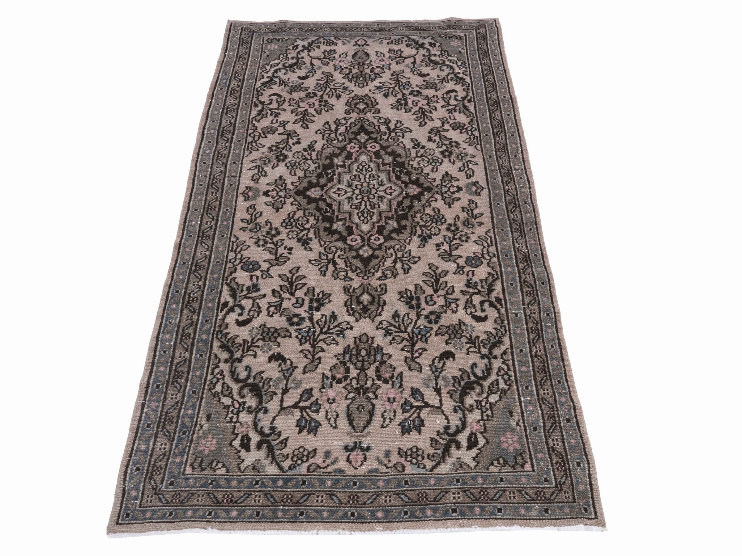 Persian Hamedan runner rug in cream and charcoal, view 2 of 10