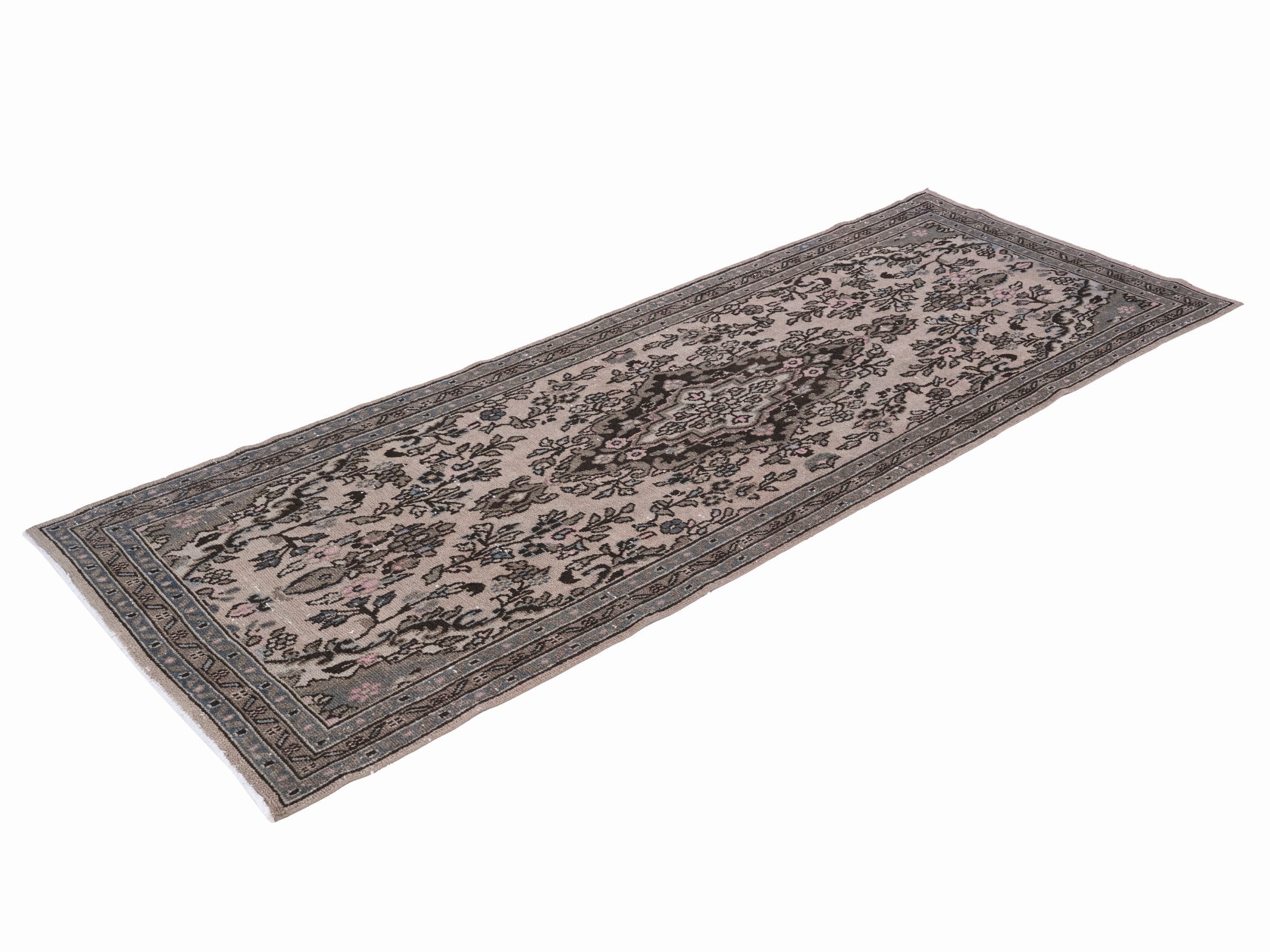Persian Hamedan runner rug in cream and charcoal, view 3 of 10