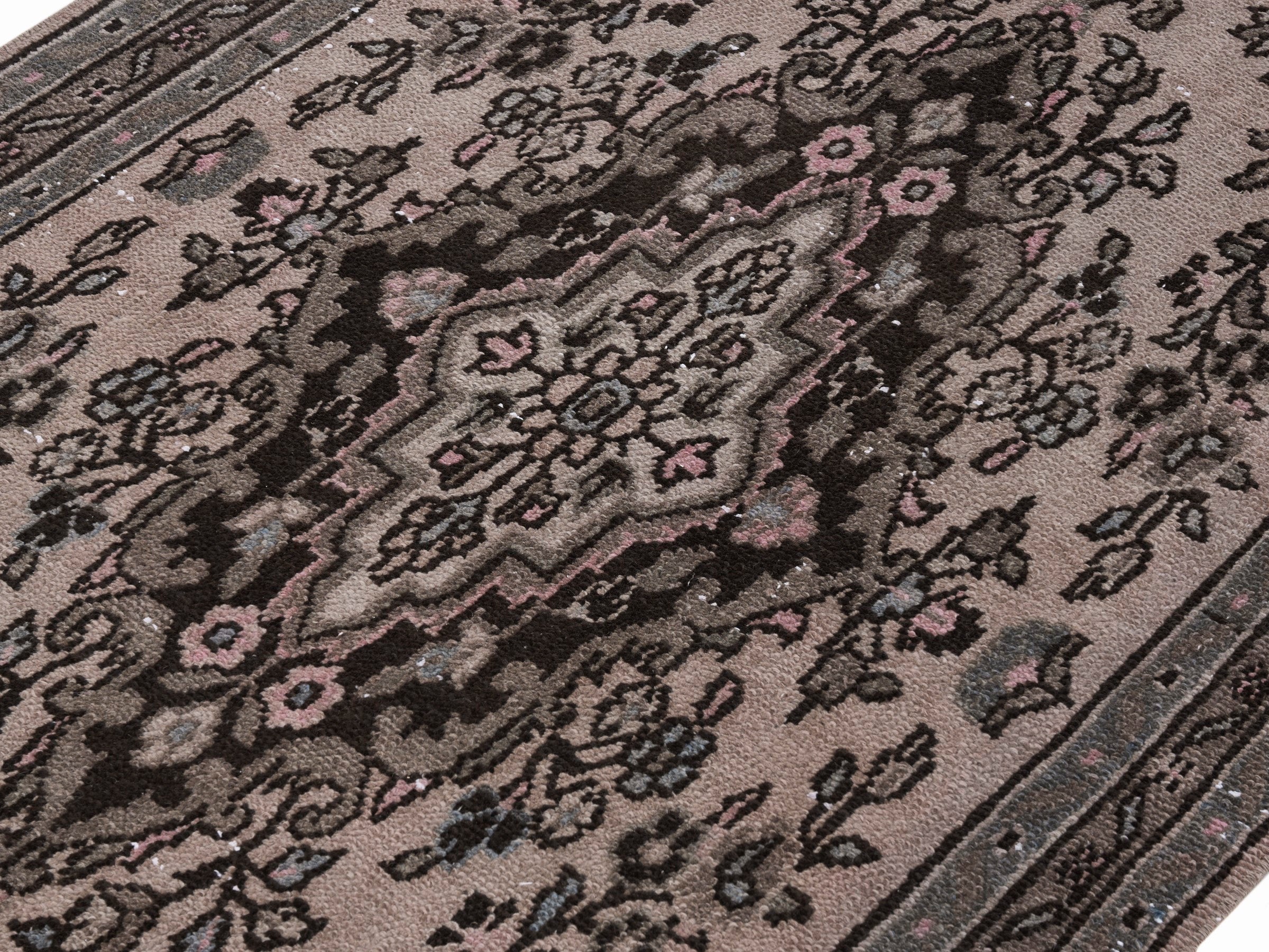 Persian Hamedan runner rug in cream and charcoal, view 5 of 10