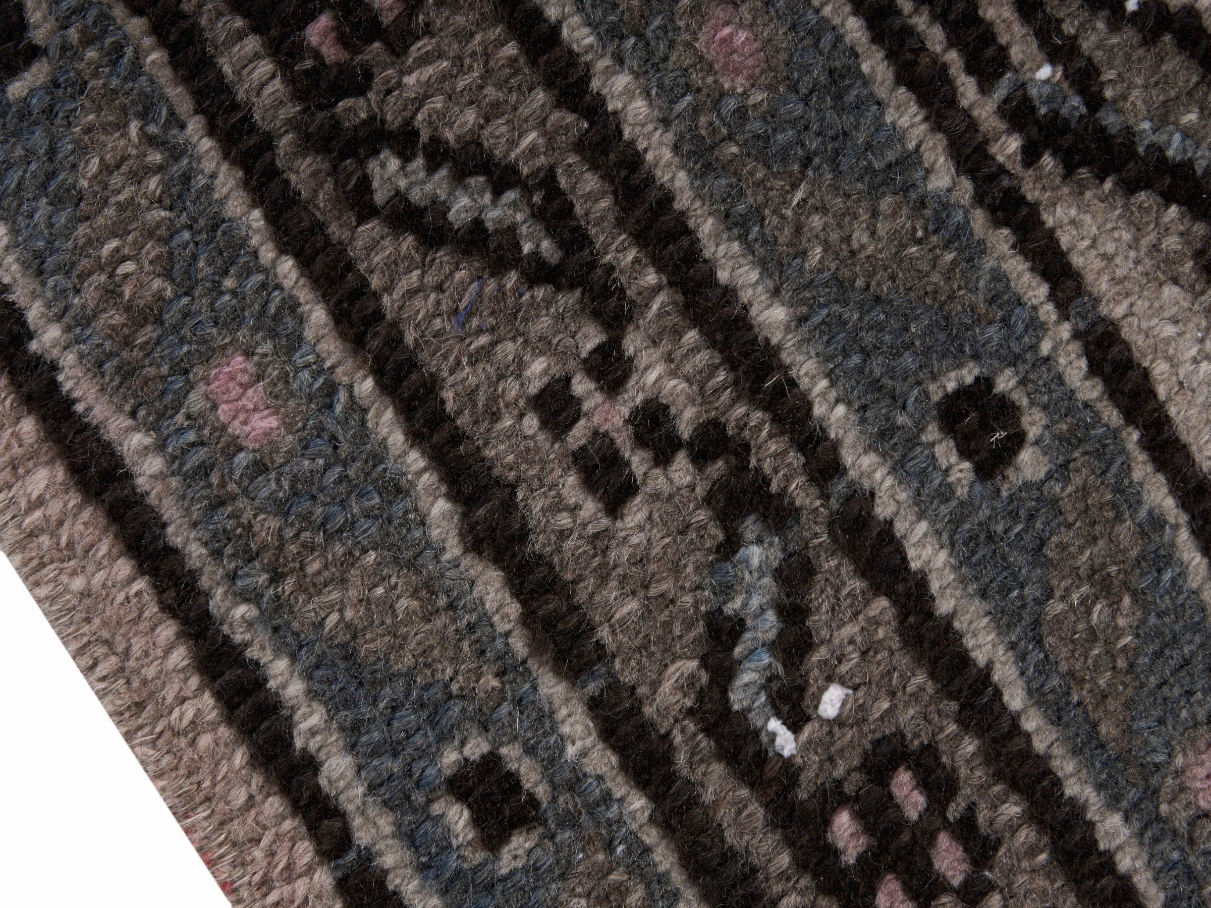 Persian Hamedan runner rug in cream and charcoal, view 6 of 10