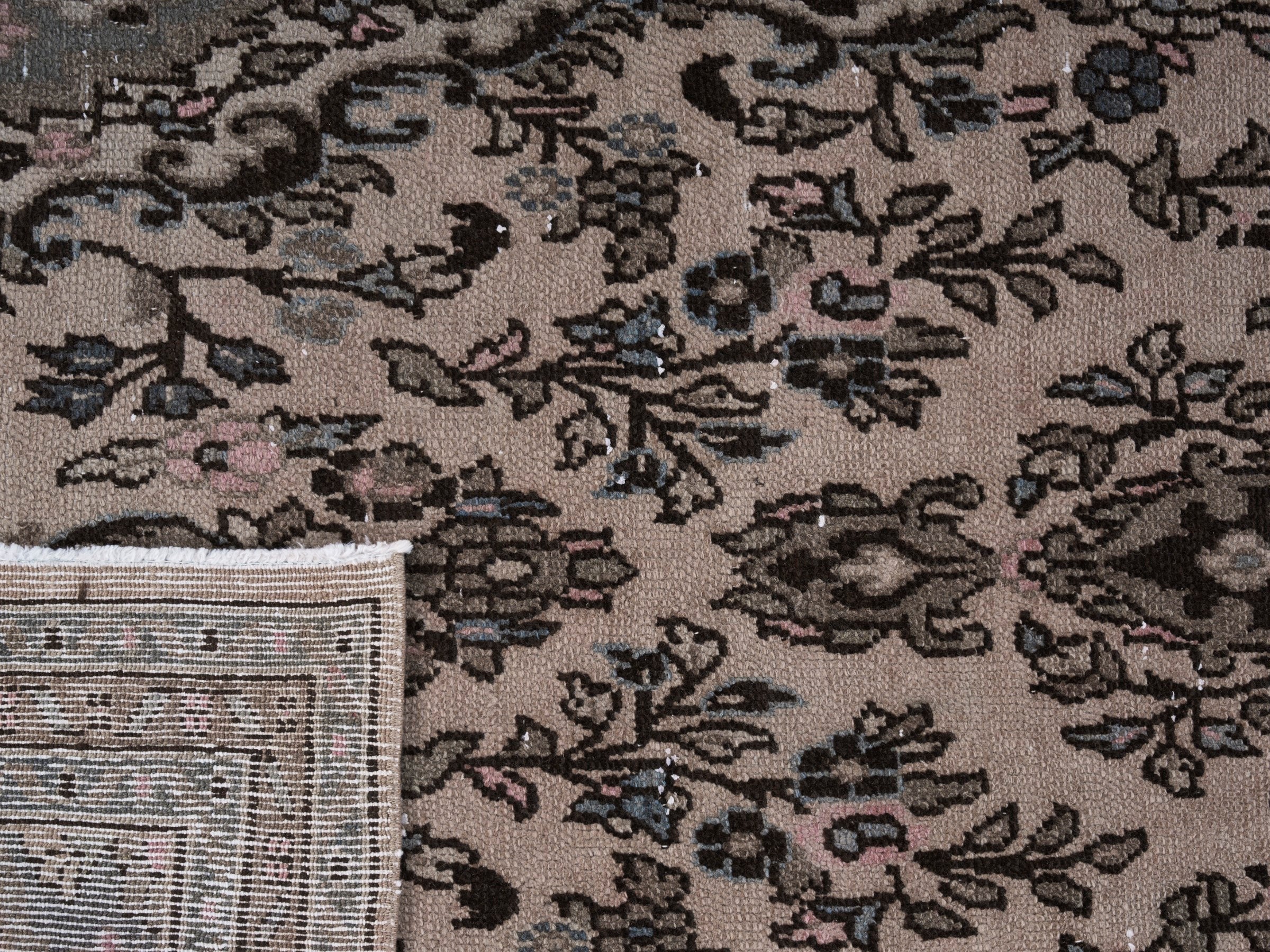 Persian Hamedan runner rug in cream and charcoal, view 10 of 10