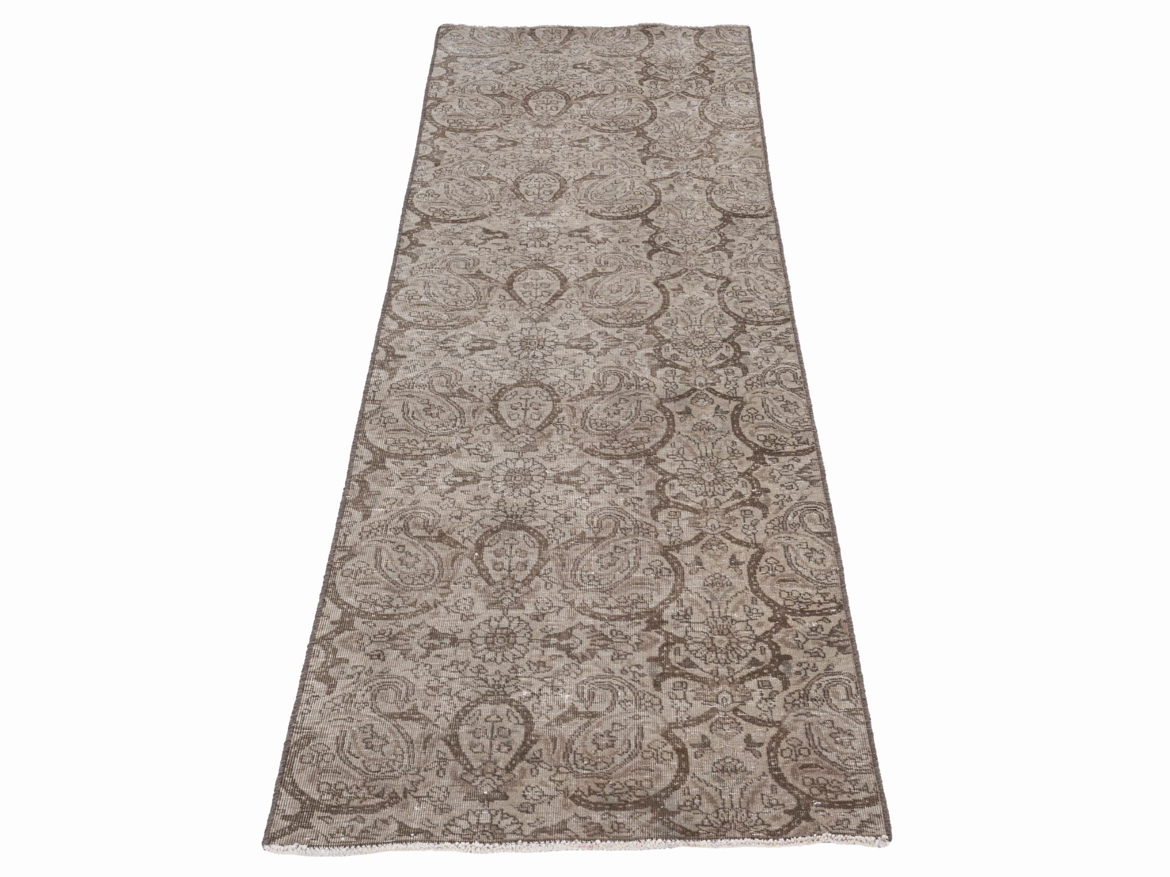 Persian Tabriz runner rug in taupe and greige, view 2 of 10