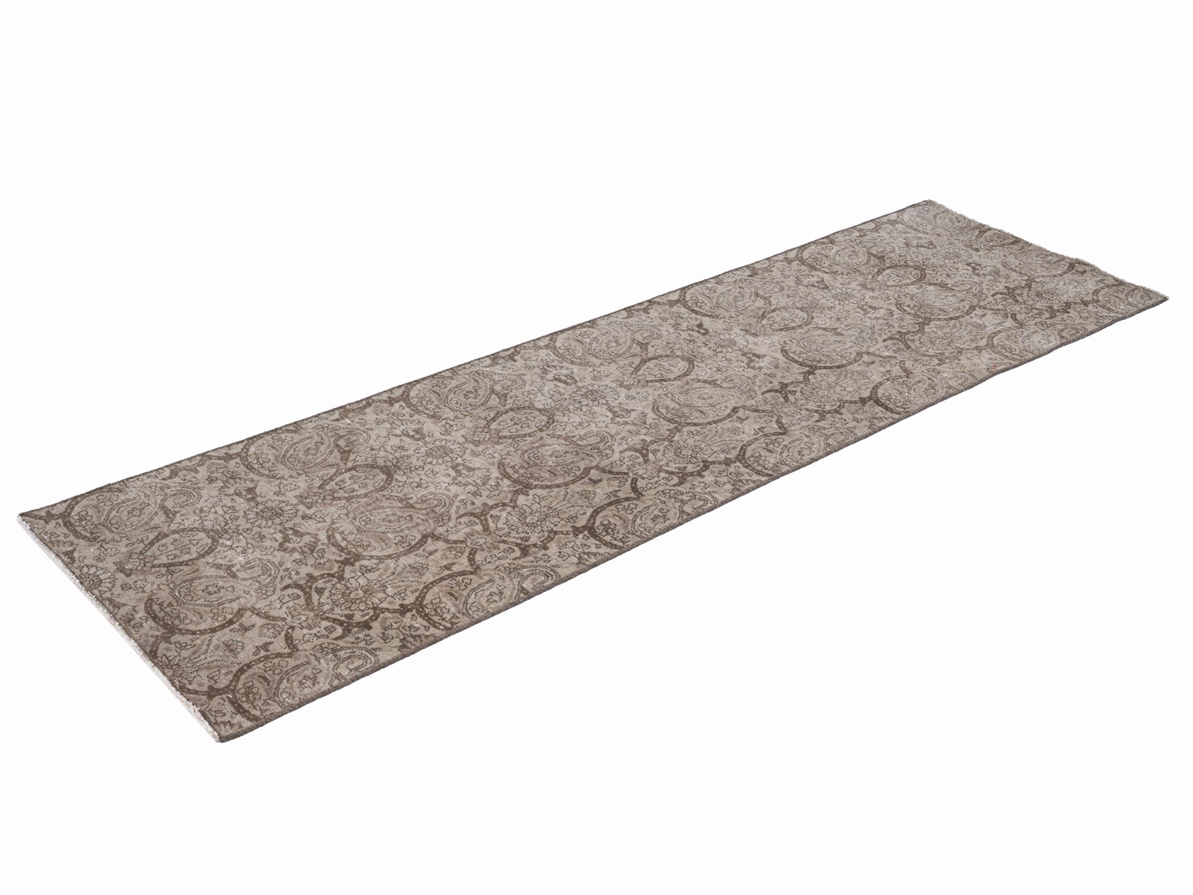 Persian Tabriz runner rug in taupe and greige, view 3 of 10