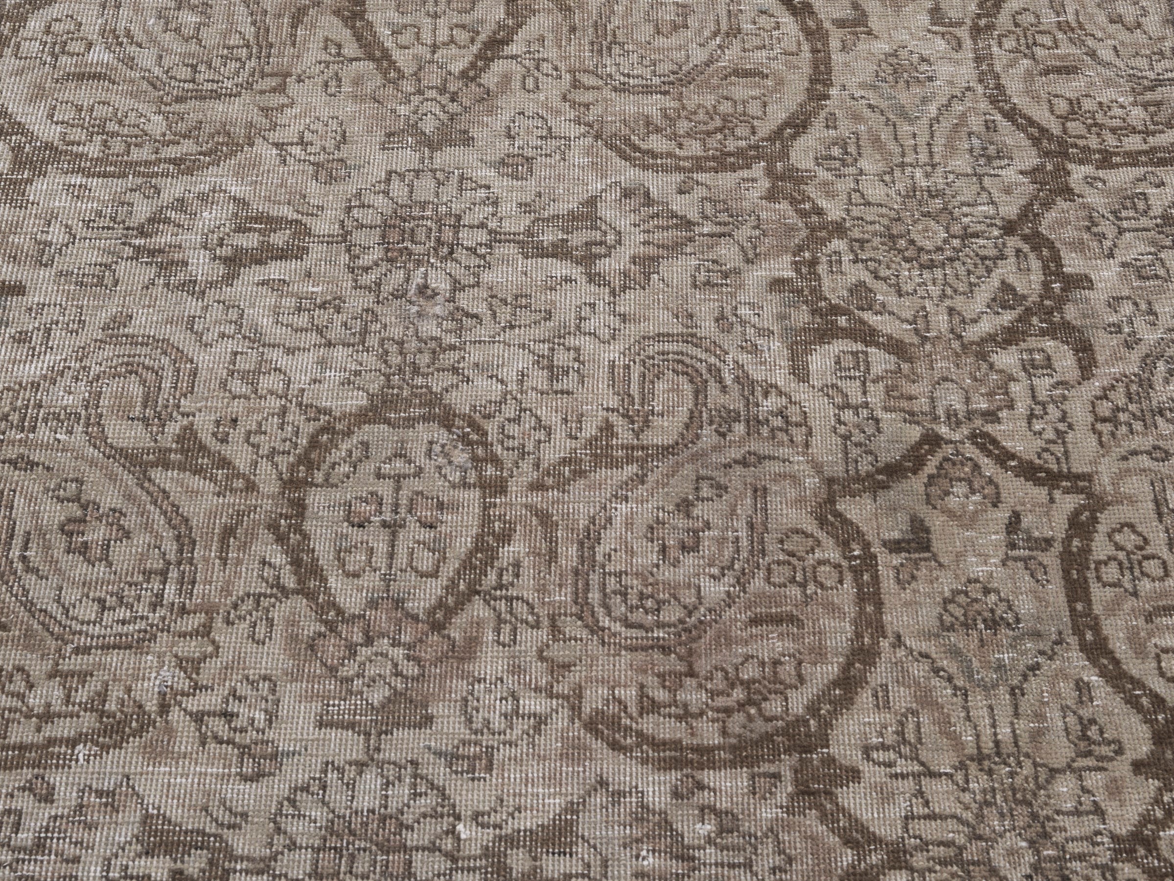 Persian Tabriz runner rug in taupe and greige, view 4 of 10