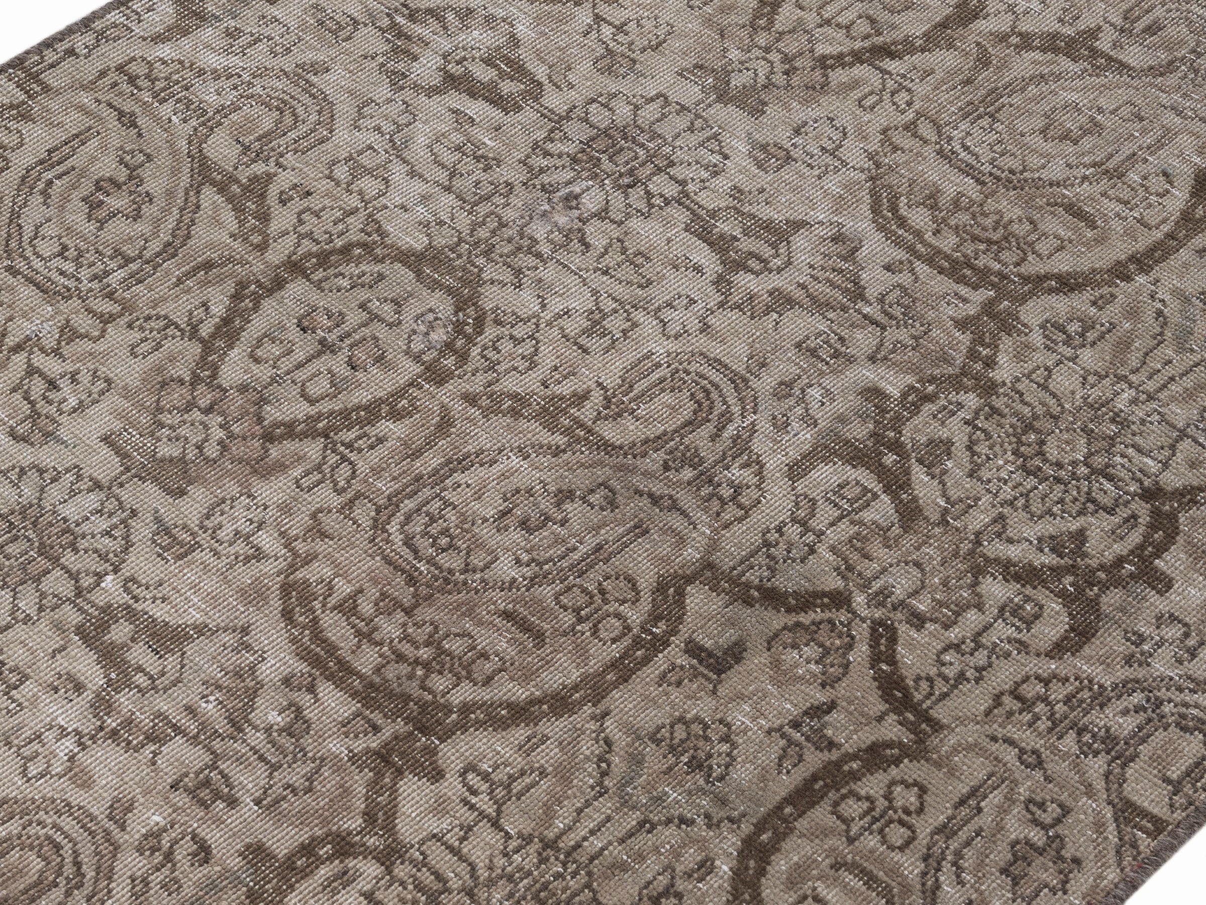 Persian Tabriz runner rug in taupe and greige, view 5 of 10
