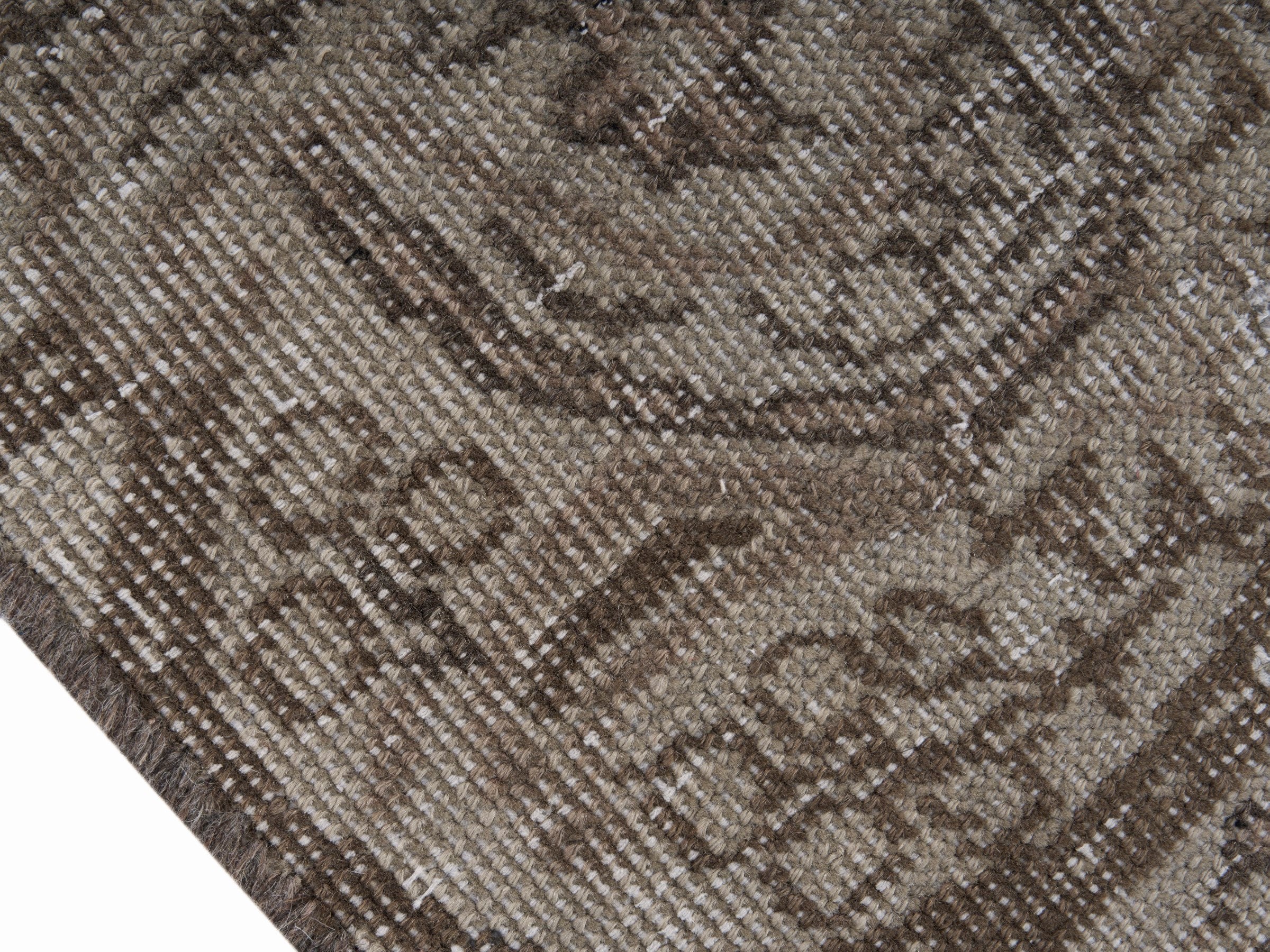 Persian Tabriz runner rug in taupe and greige, view 6 of 10