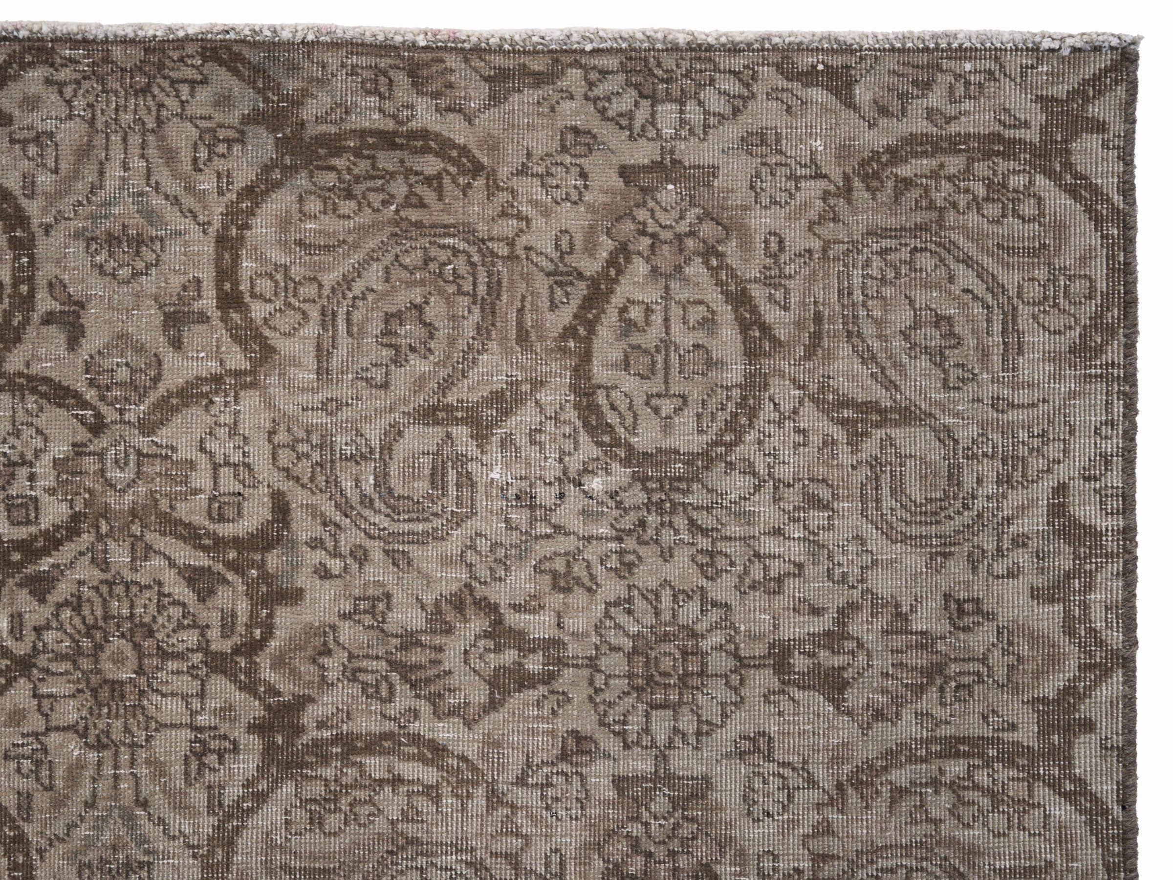 Persian Tabriz runner rug in taupe and greige, view 8 of 10
