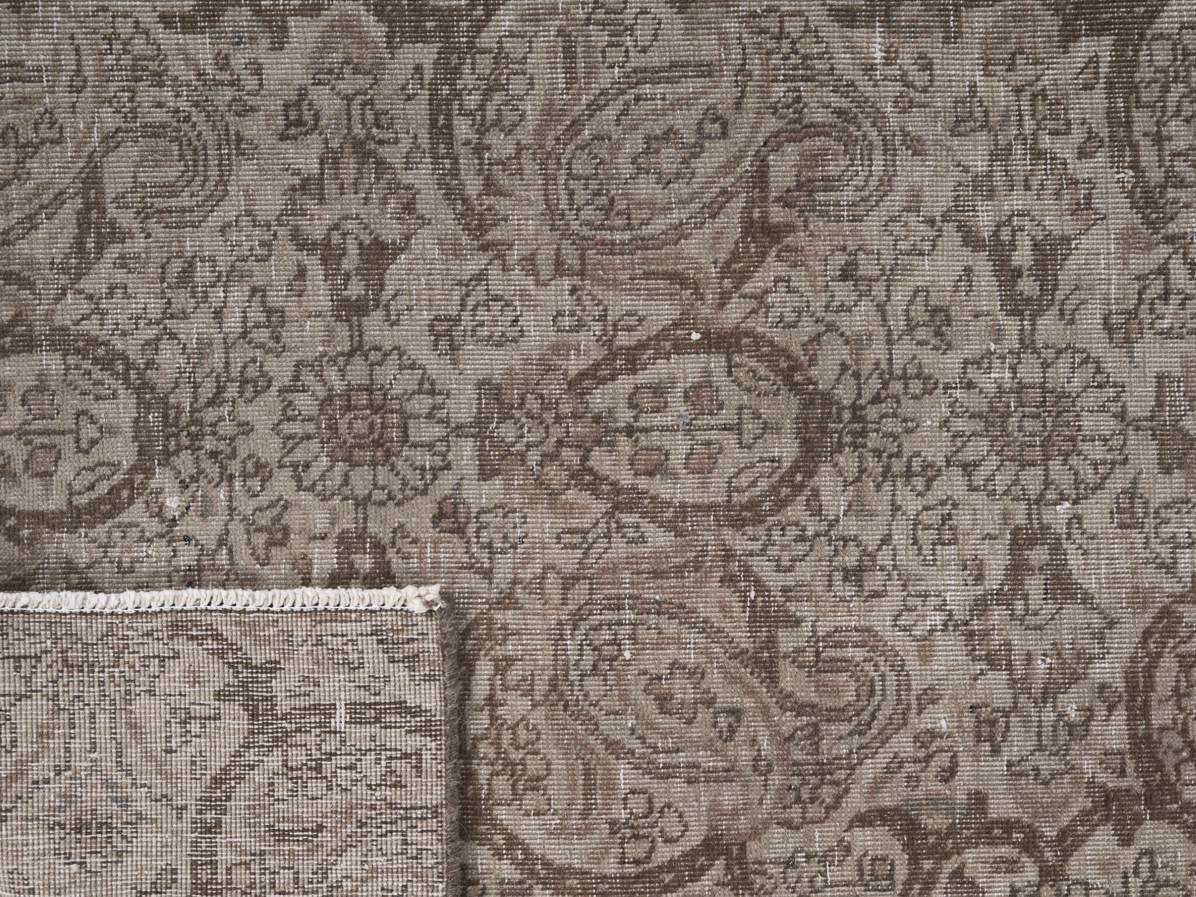 Persian Tabriz runner rug in taupe and greige, view 10 of 10