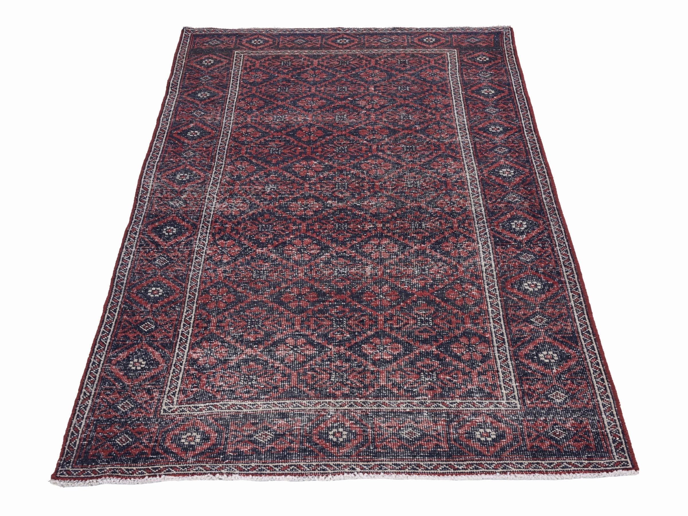 Persian Baluch area rug in burgundy and faded red, view 2 of 10