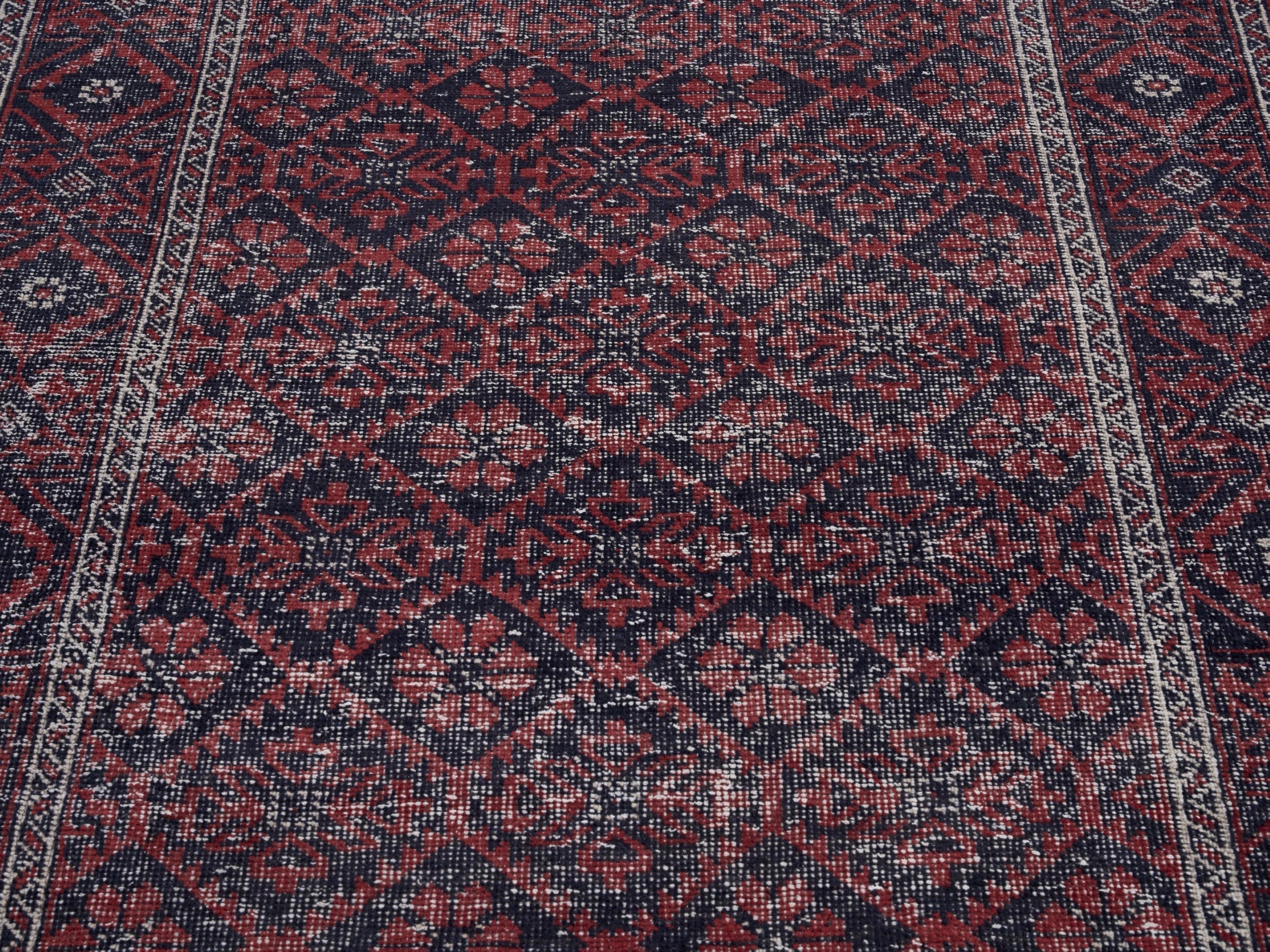 Persian Baluch area rug in burgundy and faded red, view 4 of 10