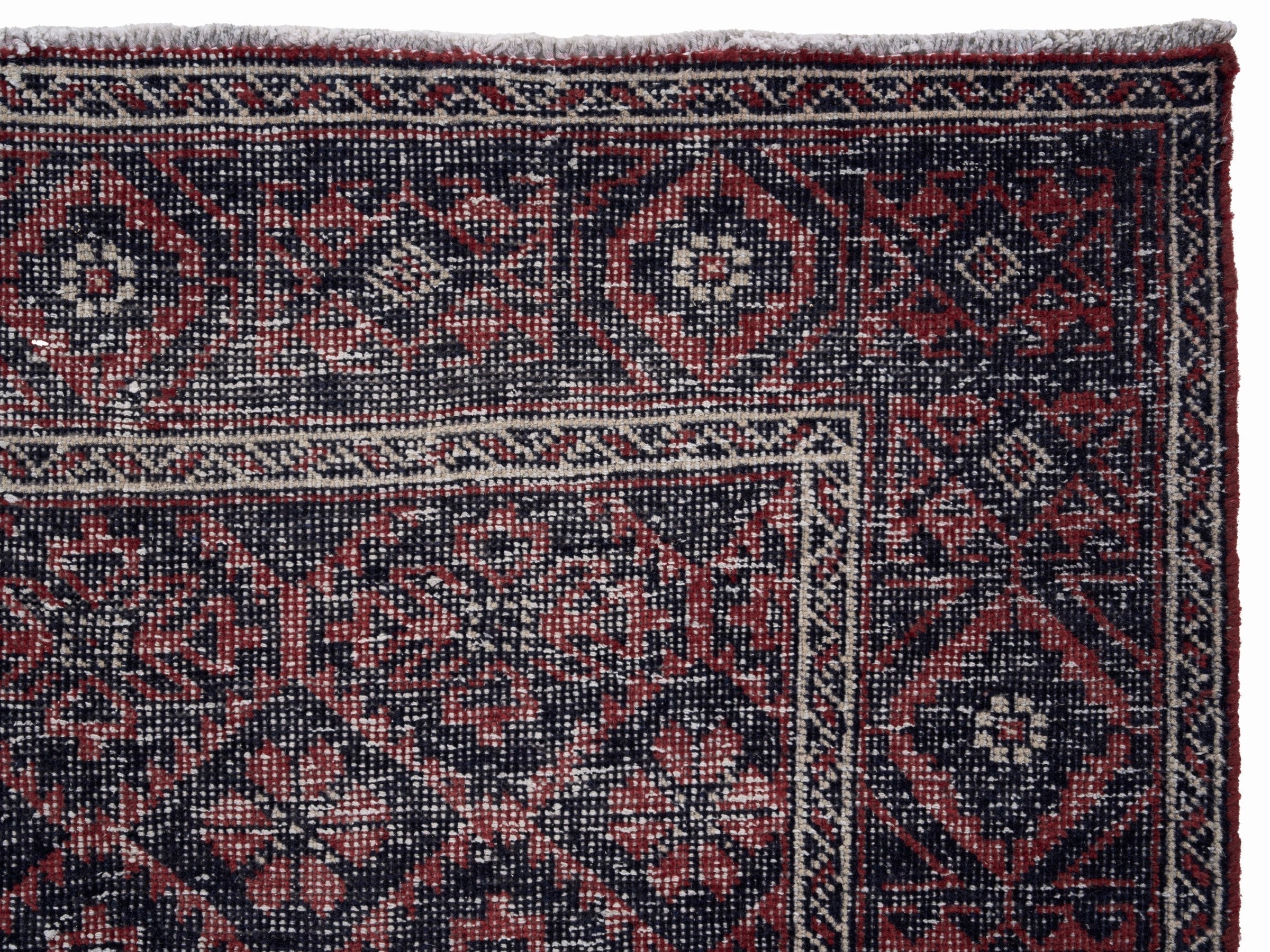 Persian Baluch area rug in burgundy and faded red, view 8 of 10
