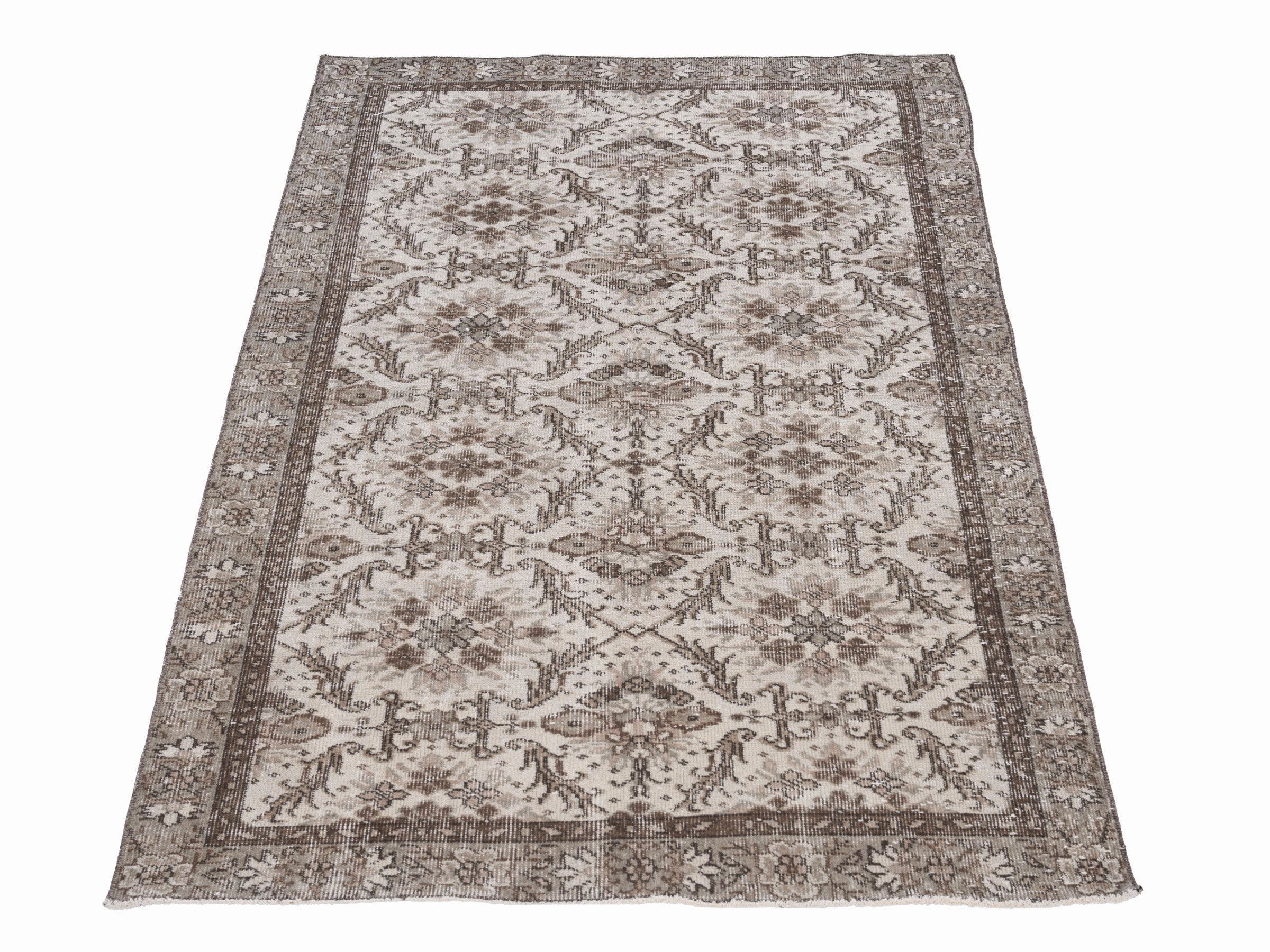 Turkish Isparta area rug in cream and brown, view 2 of 10