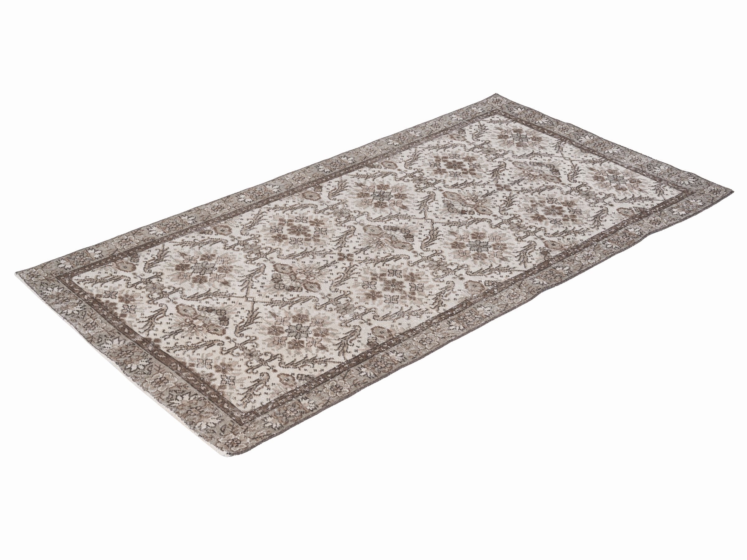 Turkish Isparta area rug in cream and brown, view 3 of 10