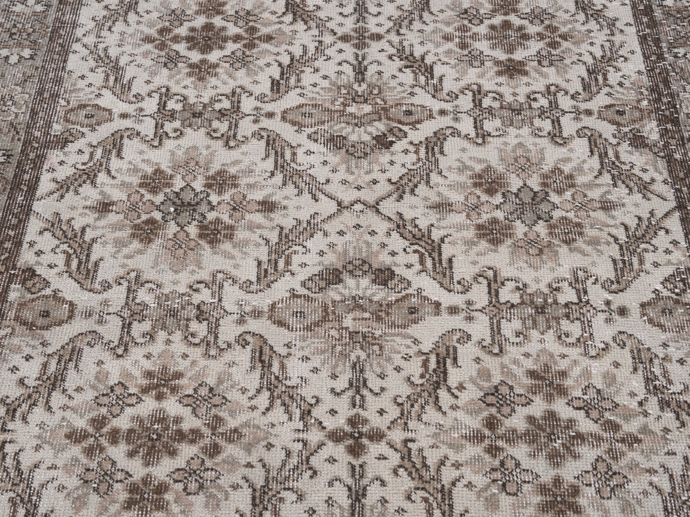 Turkish Isparta area rug in cream and brown, view 4 of 10