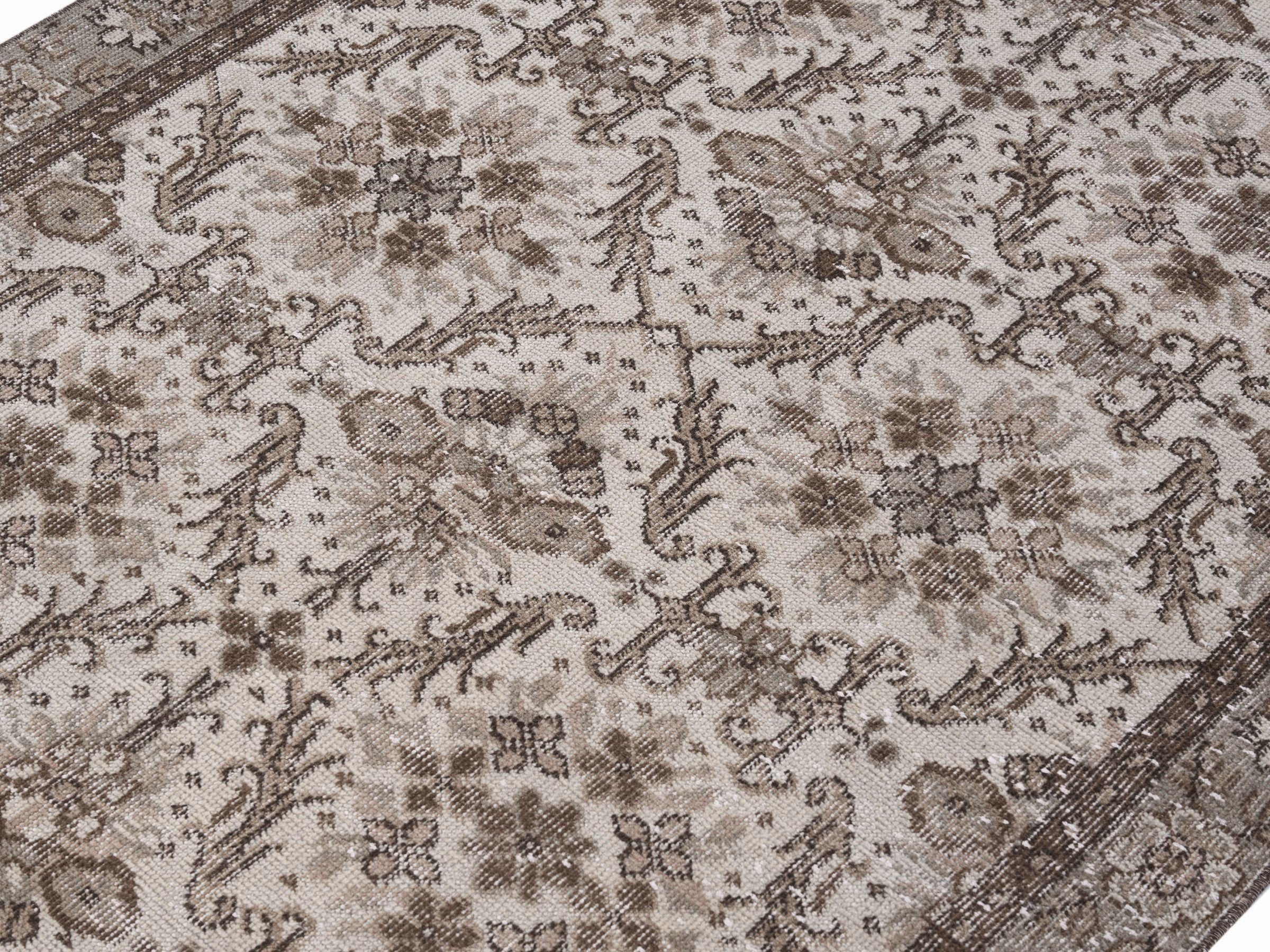 Turkish Isparta area rug in cream and brown, view 5 of 10