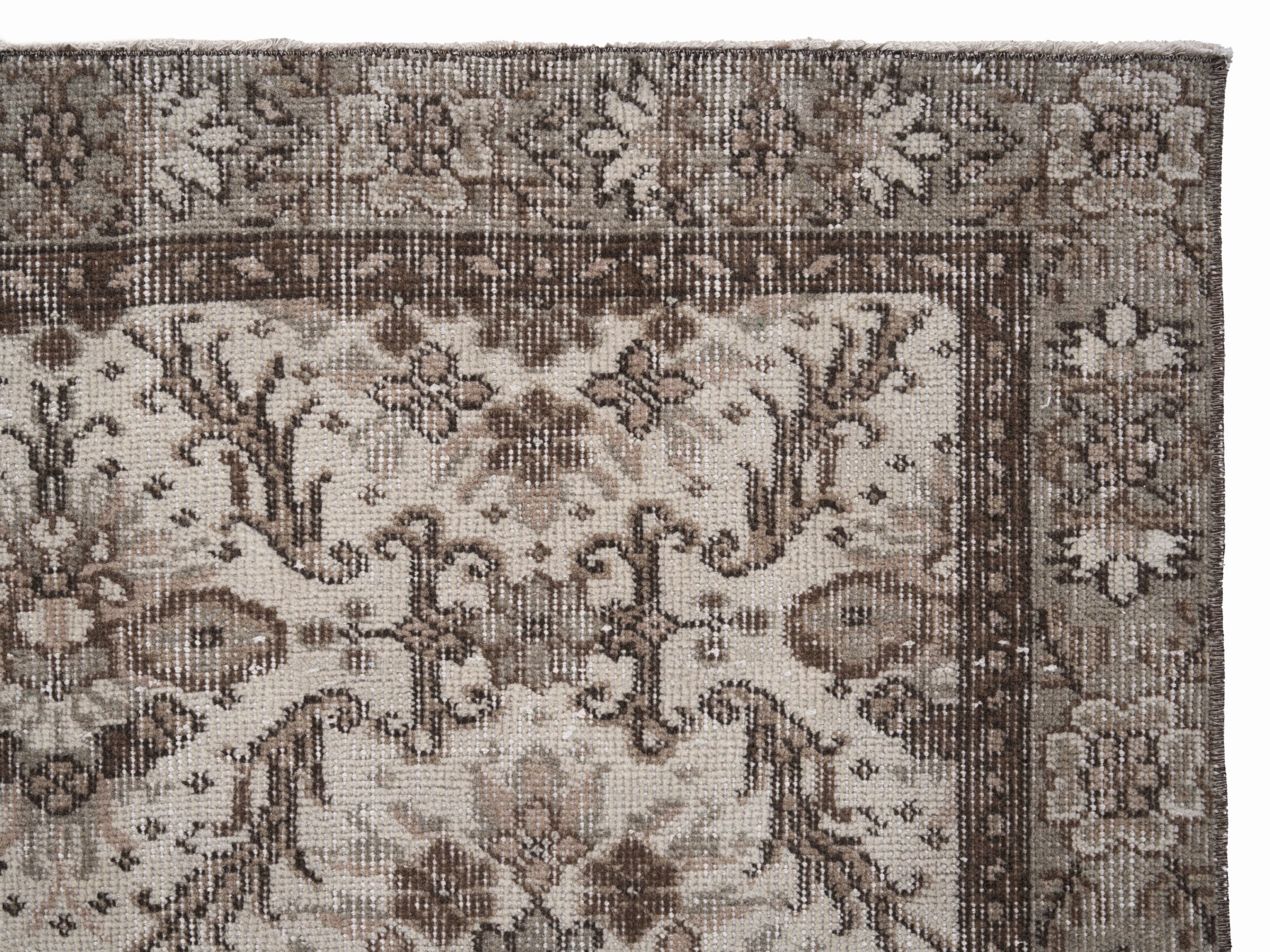 Turkish Isparta area rug in cream and brown, view 8 of 10